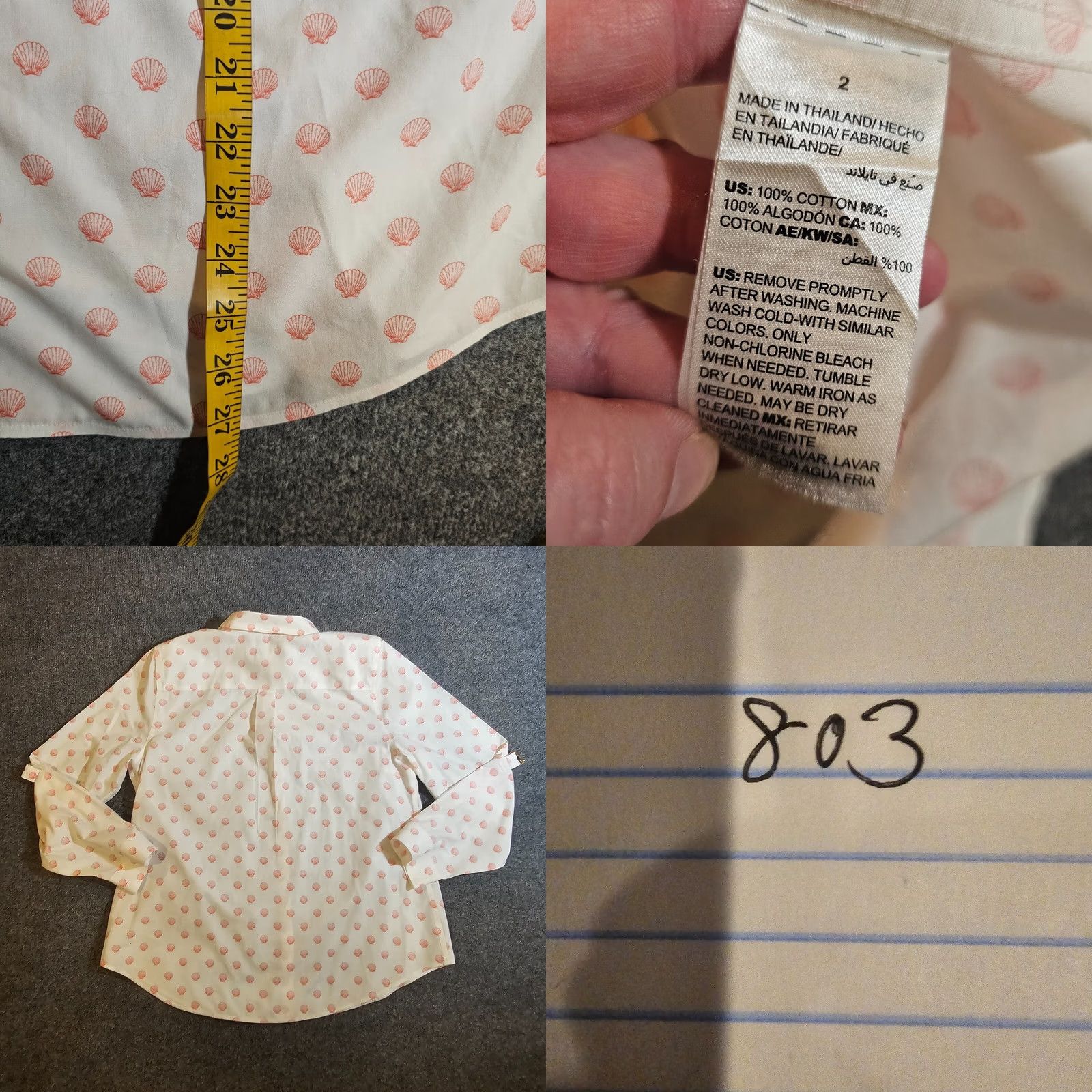 Vintage Chicos Top Shirt Womens Large White Pink Shell Beach Button Long Sleeve Career Size L / US 10 / IT 46 - 8 Thumbnail