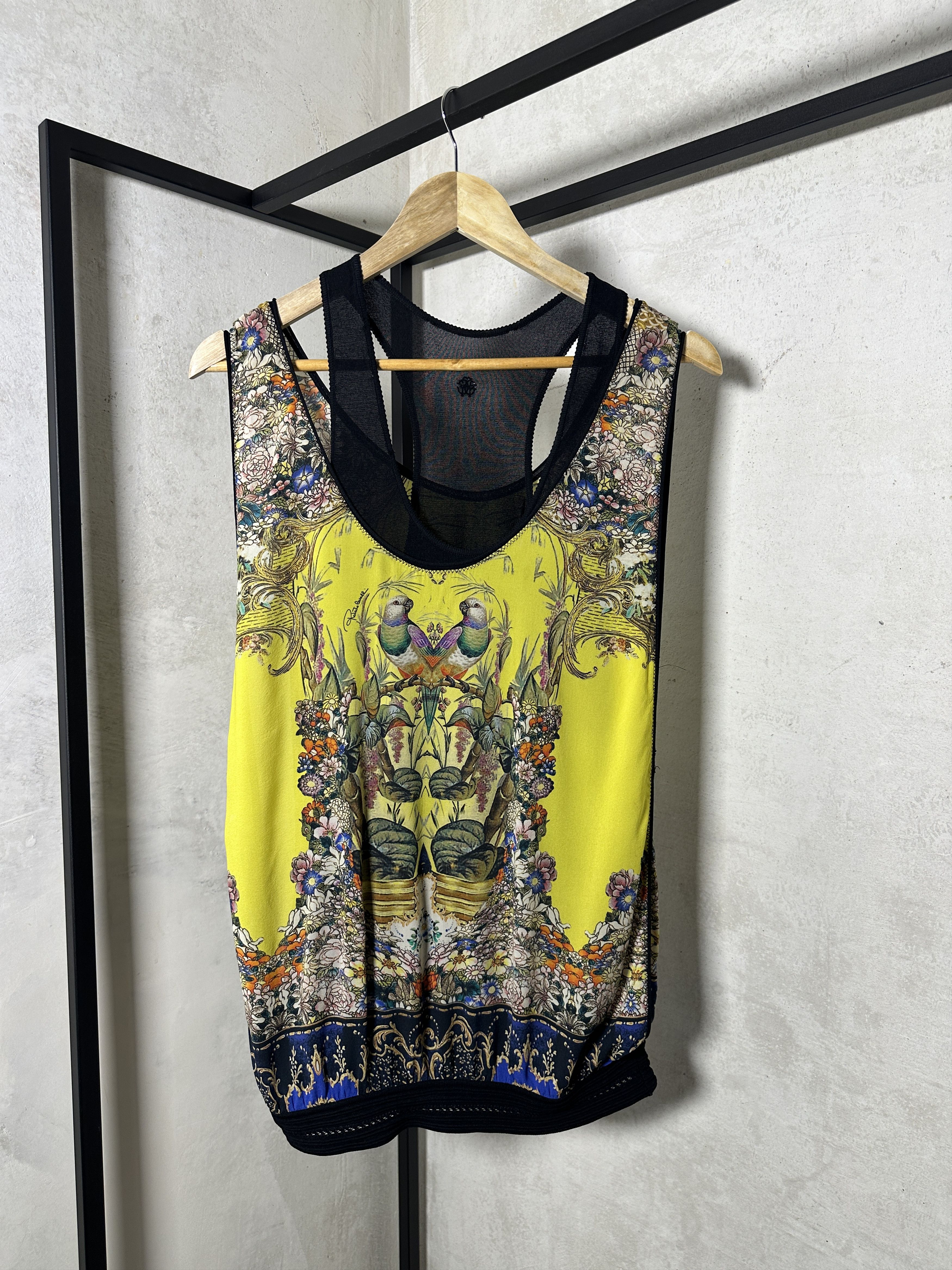 Roberto Cavalli Roberto Cavalli Yellow Printed Chiffon & Knit Overlay Top Size S / US 4 / IT 40 - 1 Thumbnail