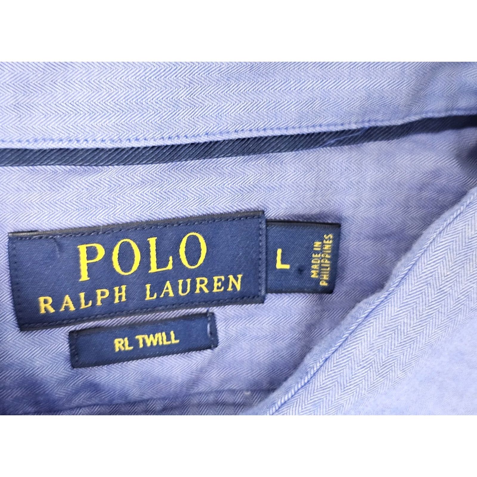 Polo Ralph Lauren Polo Ralph Lauren TL Twill Blue Micro Herringbone Dress Shirt Men L EUC Size 42R - 3 Thumbnail