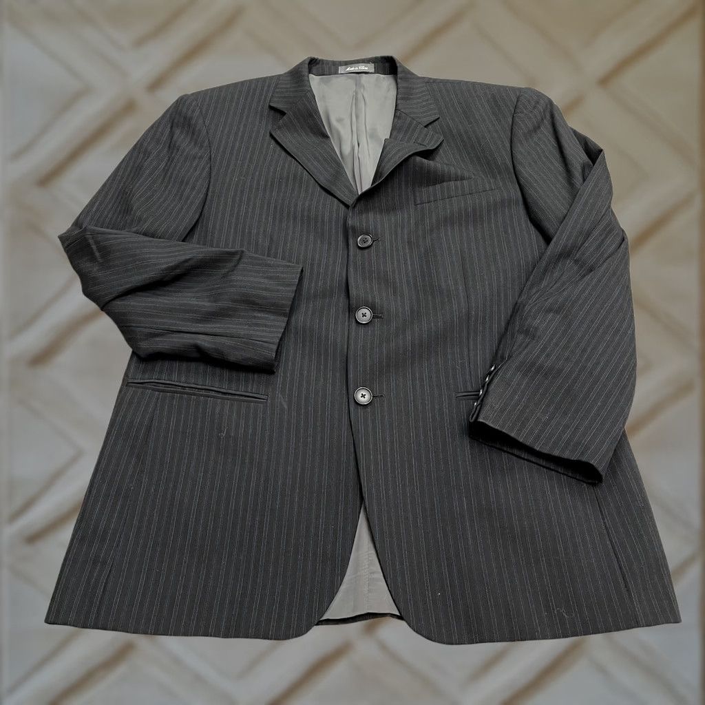 Oscar De La Renta Oscar de la Renta Blazer Men 42R Black Striped Wool Business Jacket Size 42R - 1 Thumbnail