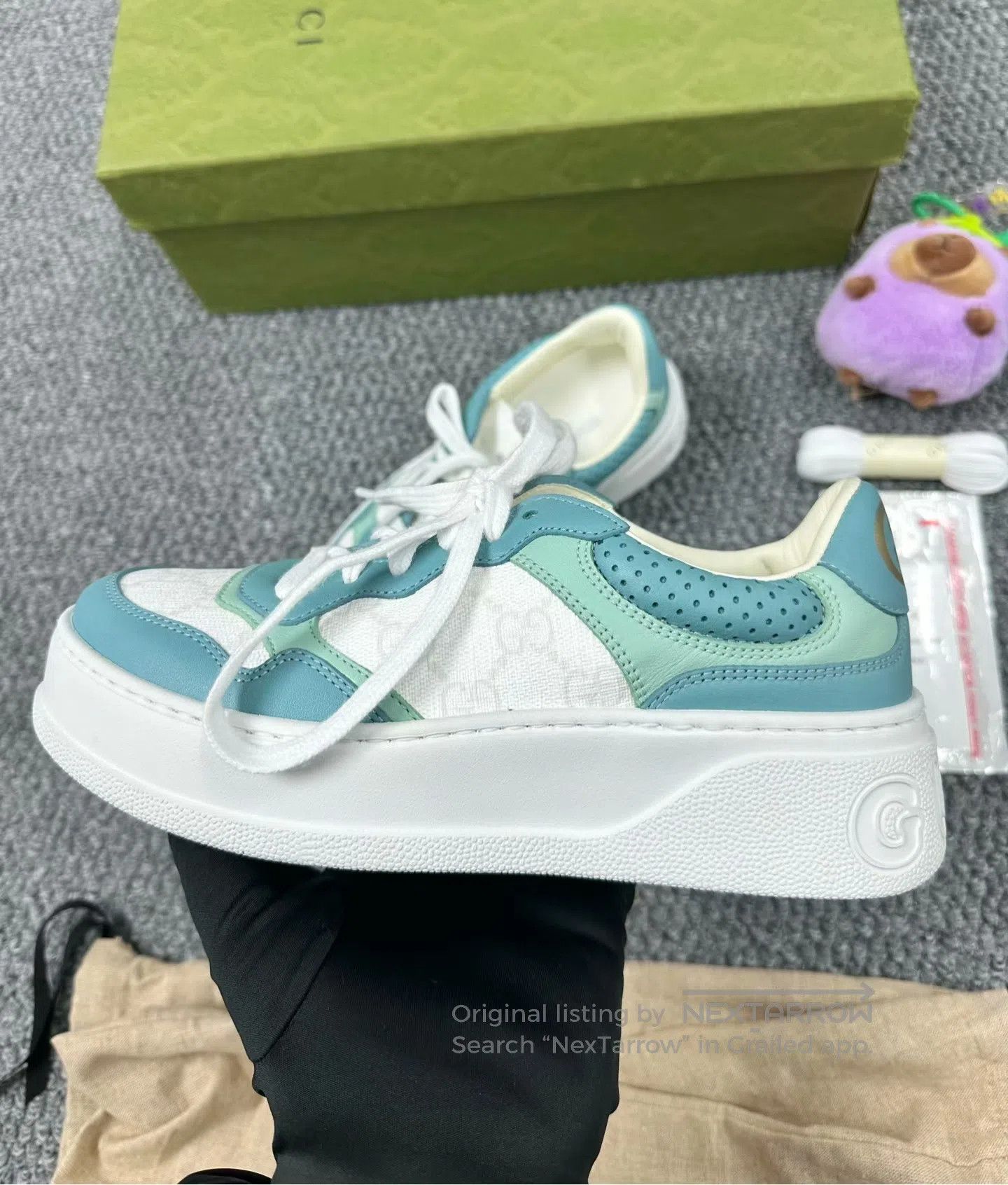 Gucci Guicci Blue and White Double G Logo Biscuit Shoes| Size US 4.5 / IT 34.5 - 3 Thumbnail