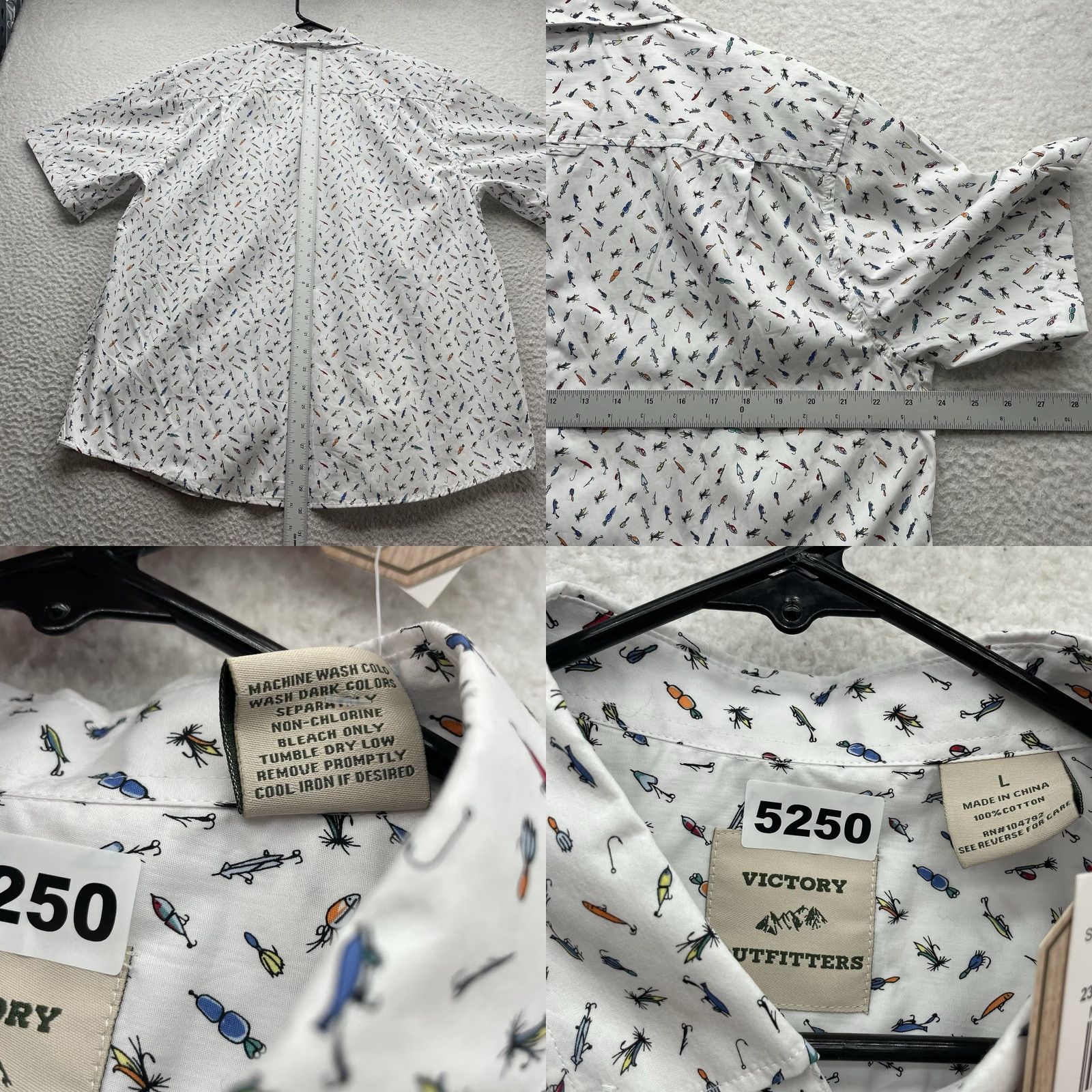 Vintage Victory Outfitters Shirt Mens L Fly Fishing Lure AOP Short Sleeve Button Collar Solid White Regular Cotton Casual Men Size US L / EU 52-54 / 3 - 8 Thumbnail