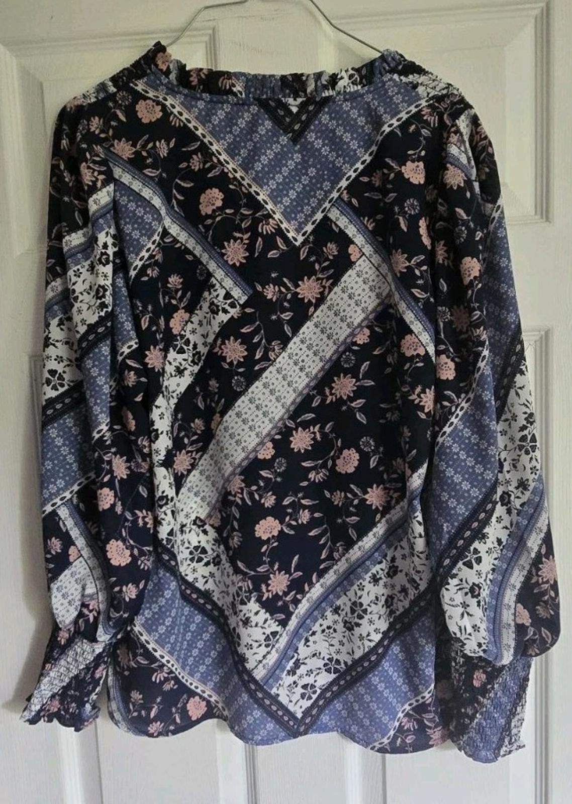 Other Copper & Ella Womens Large L Blouse Top Shirt Blue Floral Ne Size L / US 10 / IT 46 - 3 Thumbnail