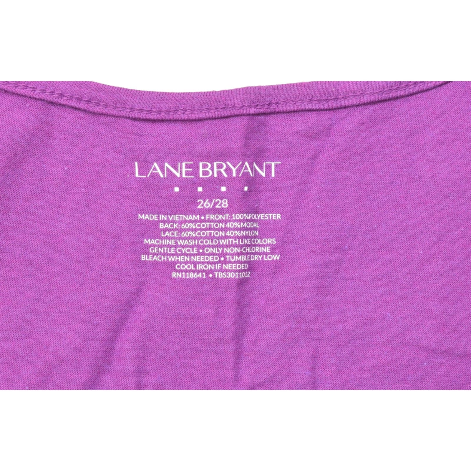 Vintage Lane Bryant Blouse Women 24 Plus Purple Lace Front Short Sleeve Knit Back Casual Top Size 4XL / US 24-26 - 8 Thumbnail