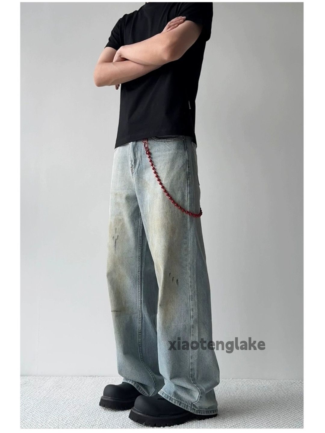 Jean Unisex washed faded stain paint grunge baggy jeans Size US 32 / EU 48 - 7 Thumbnail