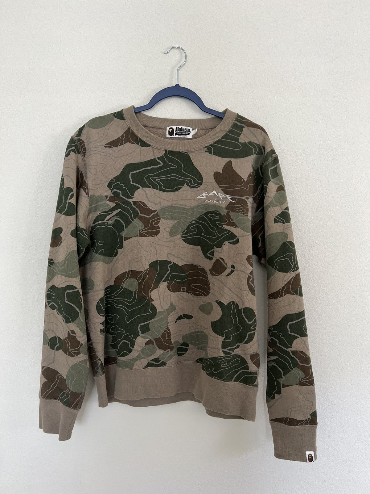 image of Bape Layered Line Camo Crewneck in Beige, Men's (Size Medium)