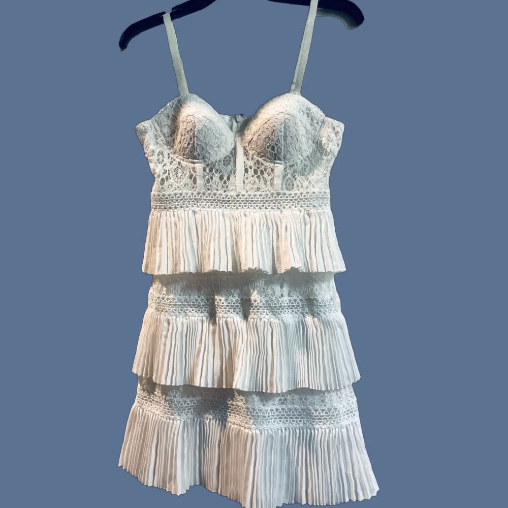 Vintage ASOS DESIGN Lace Tiered Mini Dress Women’s Small White Corset Bustier Party Boho Size S / US 4 / IT 40 - 1 Thumbnail