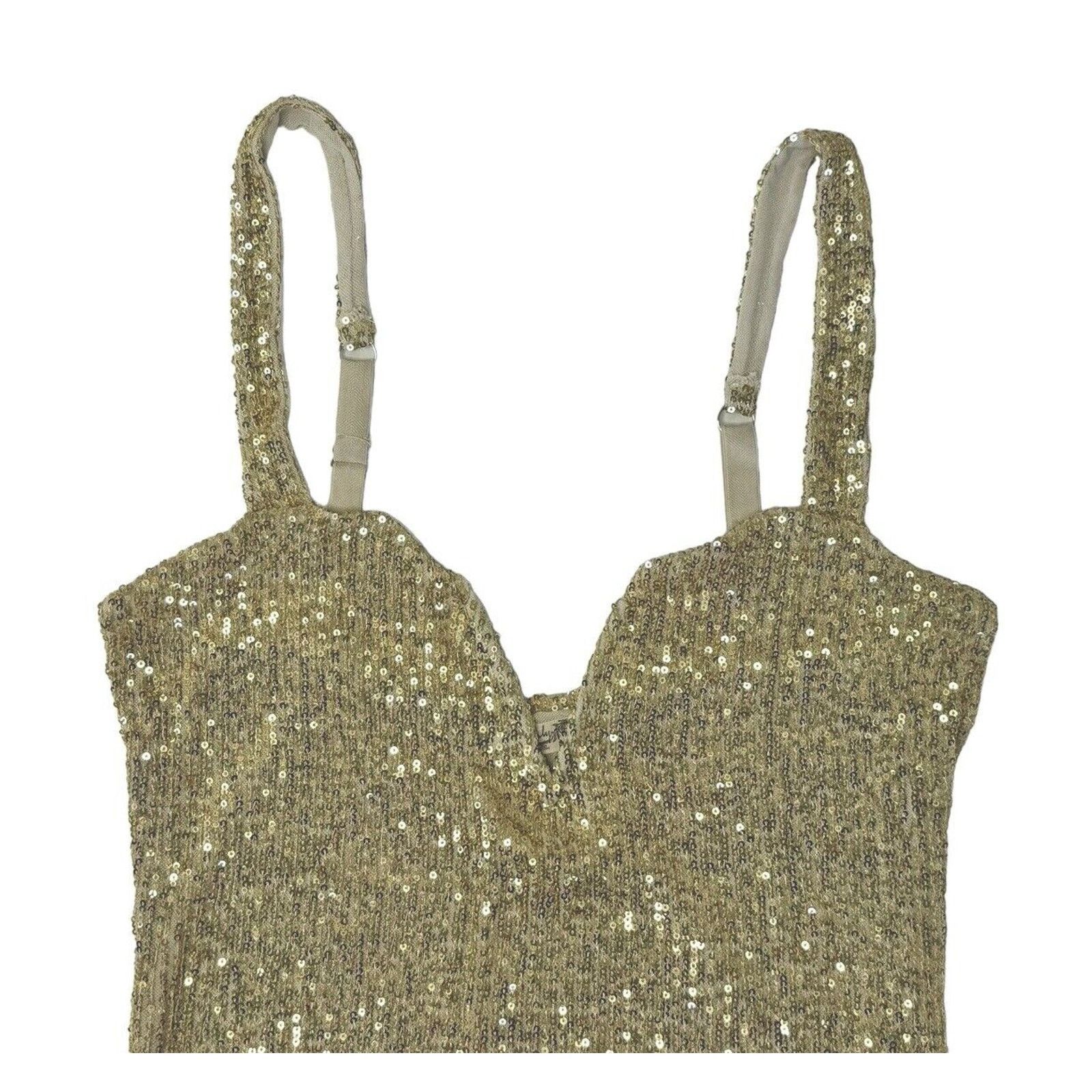 Free People INTIMATELY FREE PEOPLE Sparks Fly Gold Sequin Bodysuit Size M / US 6-8 / IT 42-44 - 5 Thumbnail