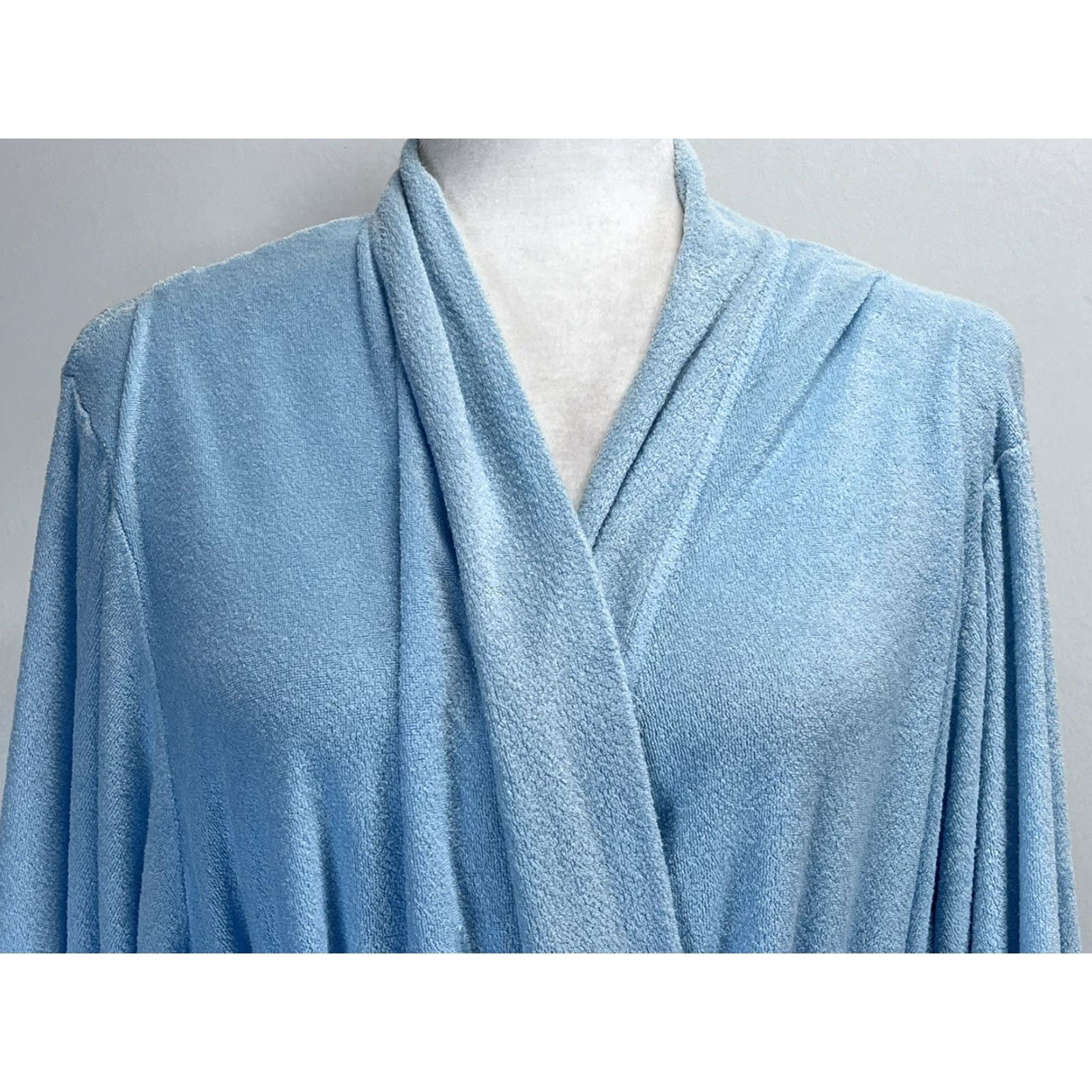 Vintage Natori Terry Robe Women's XL Blue Belted Lightweight Long Sleeve Comfort Size ONE SIZE - 5 Thumbnail