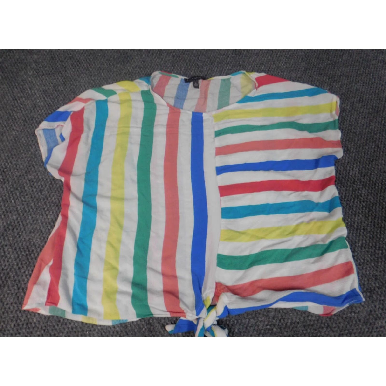Vintage Luxology Womens Blouse XL Striped Pullover Crew Neck Short Sleeve Blue Casual Regular Polyester Rayon Button Size XL / US 12-14 / IT 48-50 - 3 Thumbnail