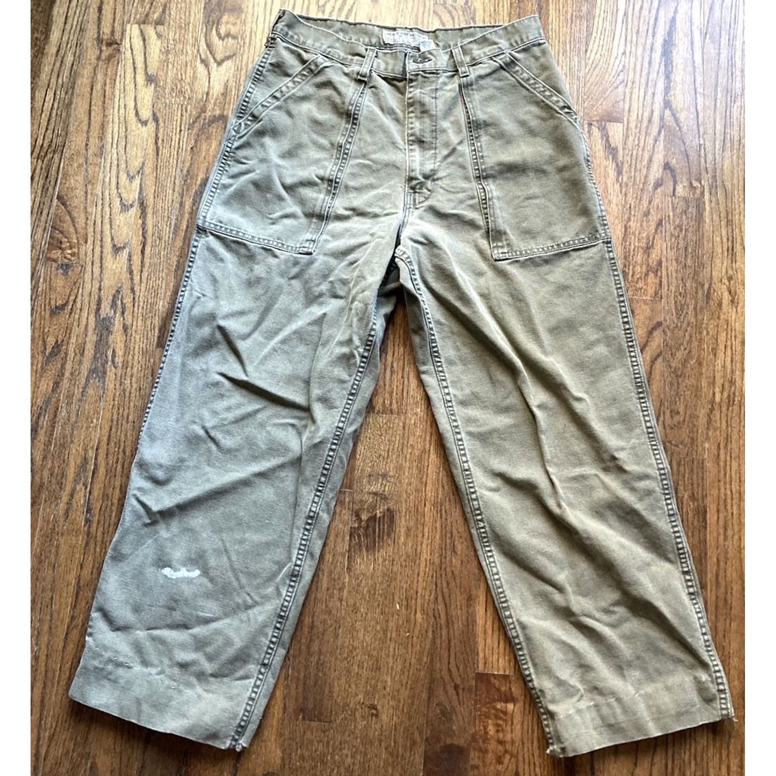 Abercrombie & Fitch VINTAGE Abercrombie & Fitch Pants Mens Size 32x27 Canvas 90s USA Made Military Cargo Workwear Green Cotton Straight Inseam 27 Size US 32 / EU 48 - 2 Thumbnail