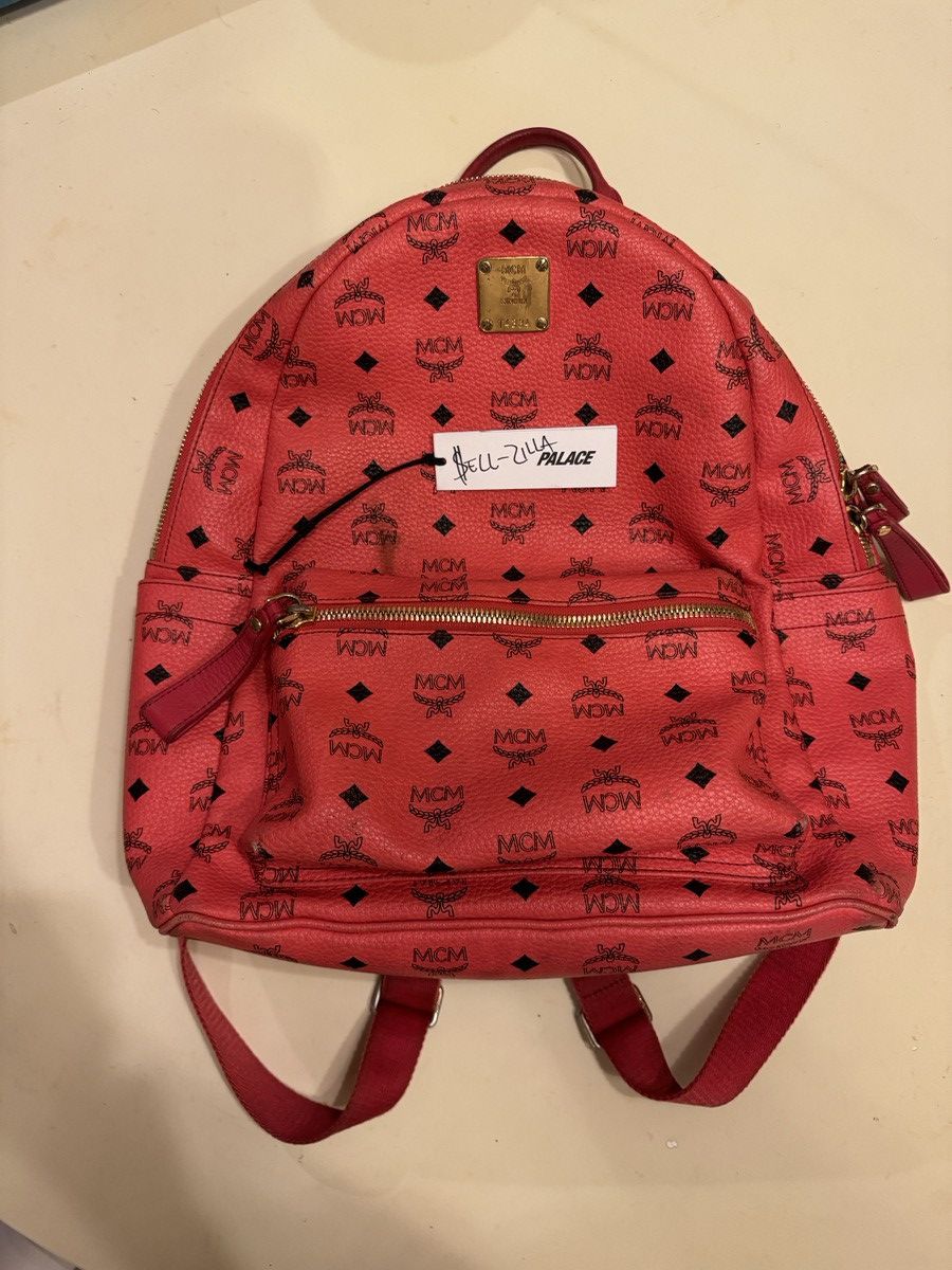 image of MCM - Mens Leather Monogram Backpack - Watermelon () in Pink