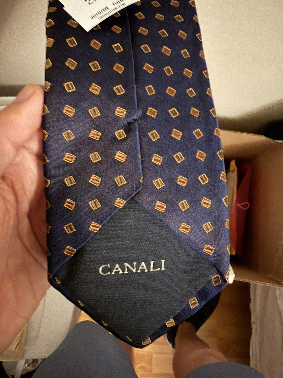 Canali Vintage Canali Tie Navy Blue Geometric Made In Italy Size ONE SIZE - 2 Thumbnail