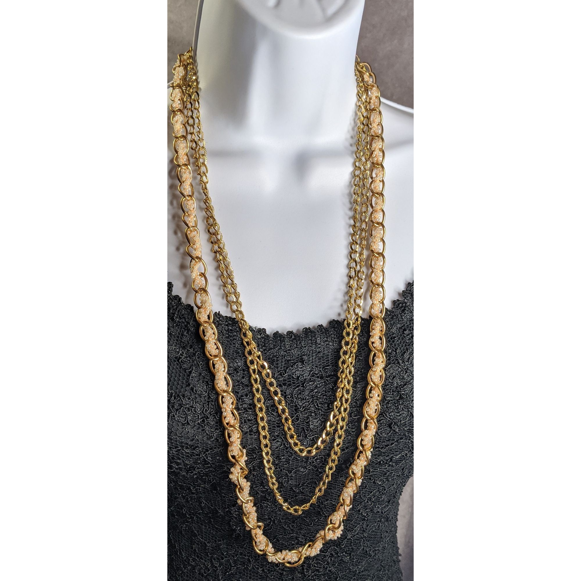 Other Vintage Y2K Gold-Tone Multi-Strand Necklace With Pink Glass Size ONE SIZE - 2 Thumbnail