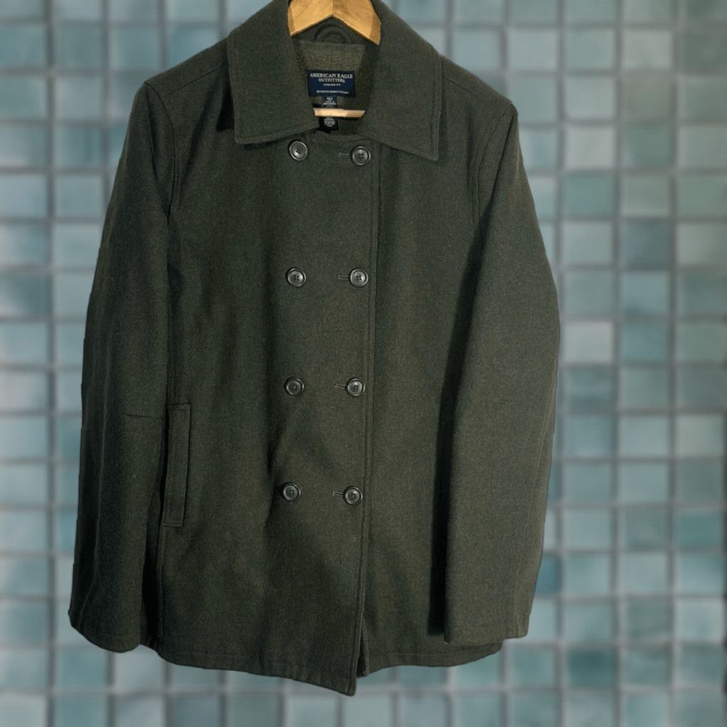 American Eagle Outfitters VINTAGE American Eagle Pea Coat Womens Large Green Trench Y2K Lined Winter Jacket Coat Size L / US 10 / IT 46 - 1 Thumbnail