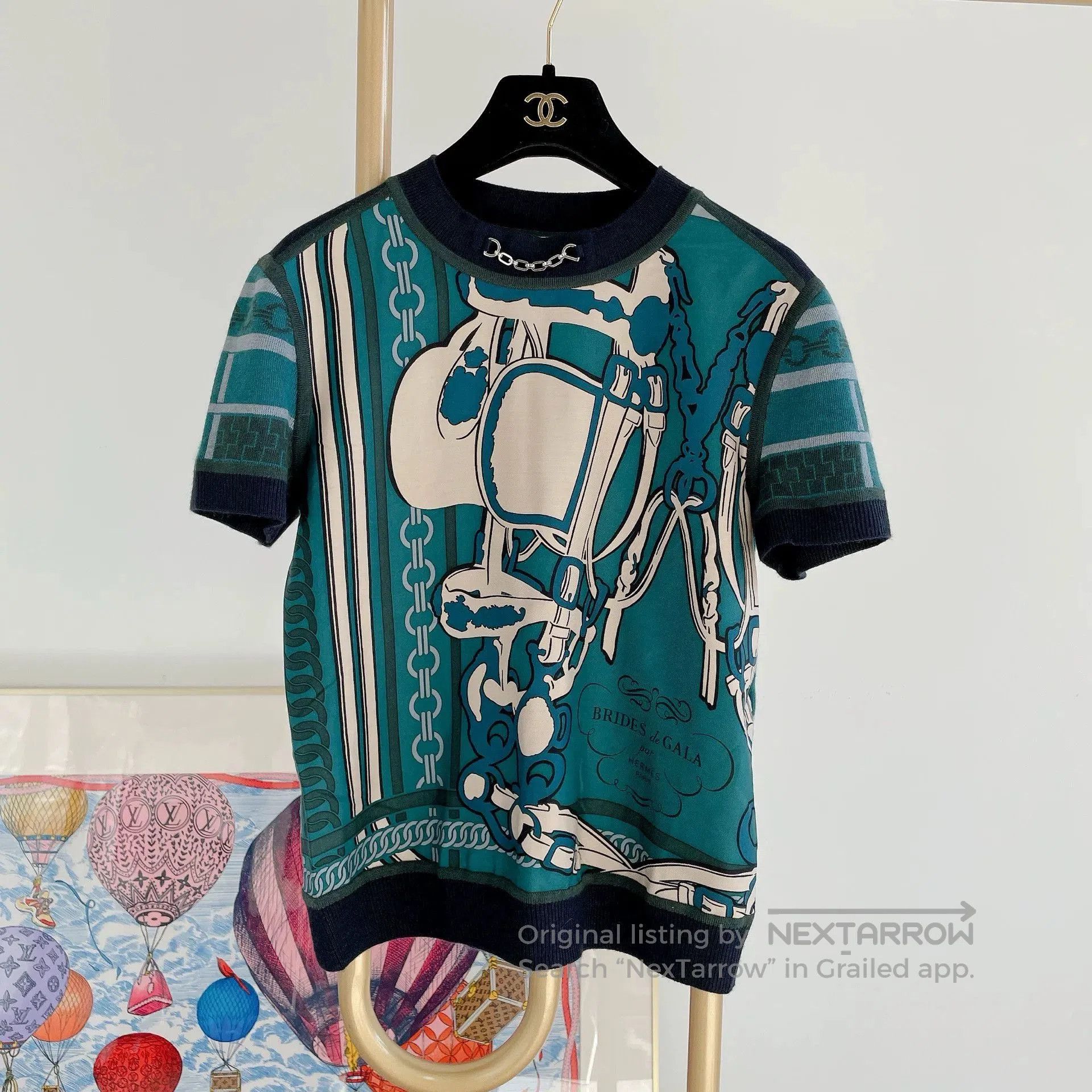 Hermes Hermes Green Printed Short Sleeve T. Size US S / EU 44-46 / 1 - 1 Thumbnail