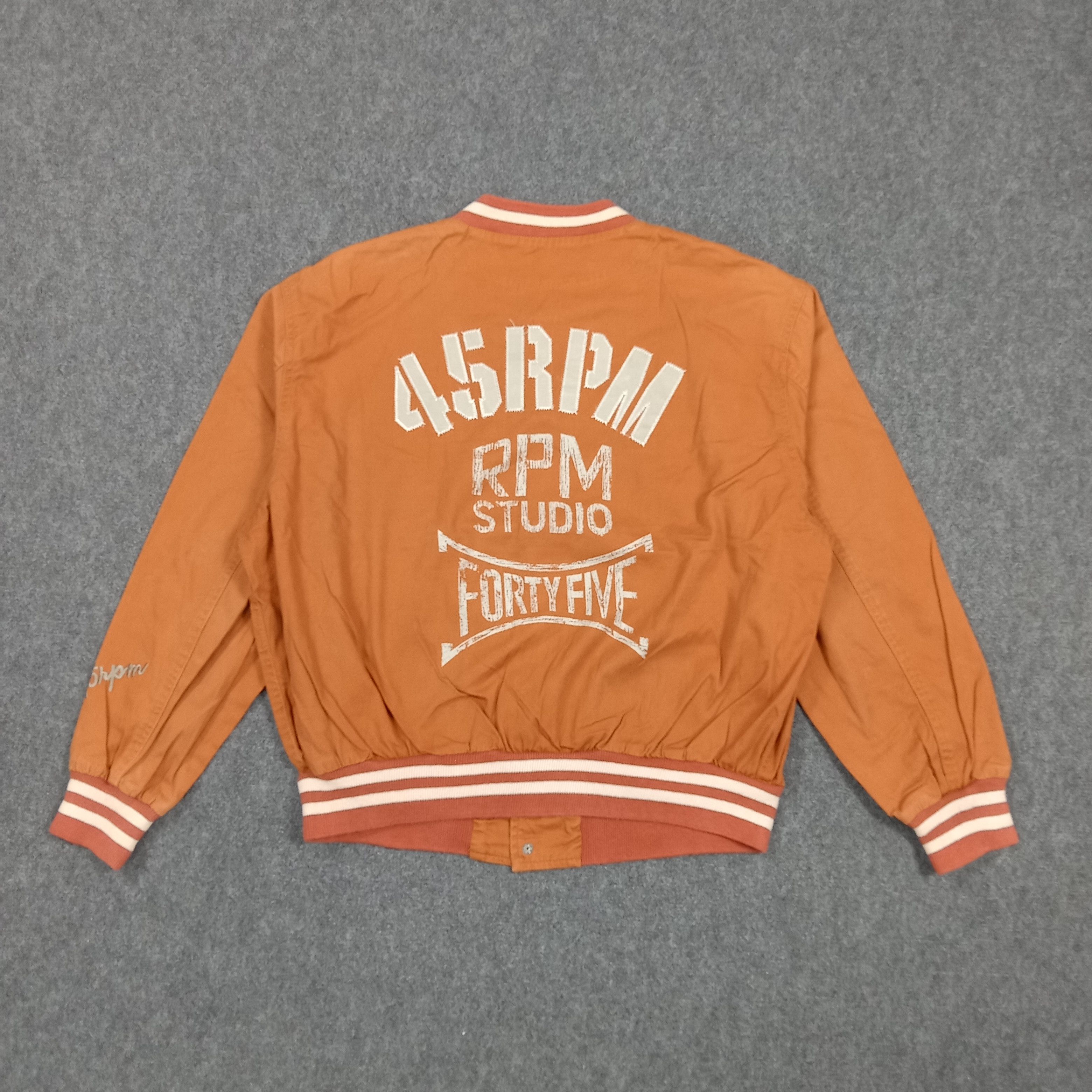 45rpm Rare 45RPM Studio Japan Varsity Orange Bomber Jacket C288N8 Size US L / EU 52-54 / 3 - 1 Thumbnail