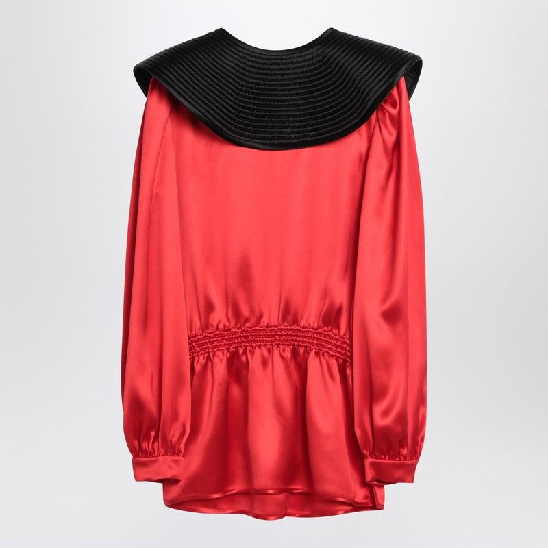 Valentino Valentino Red Silk Blouse With Black Collar Size M / US 6-8 / IT 42-44 - 1 Thumbnail
