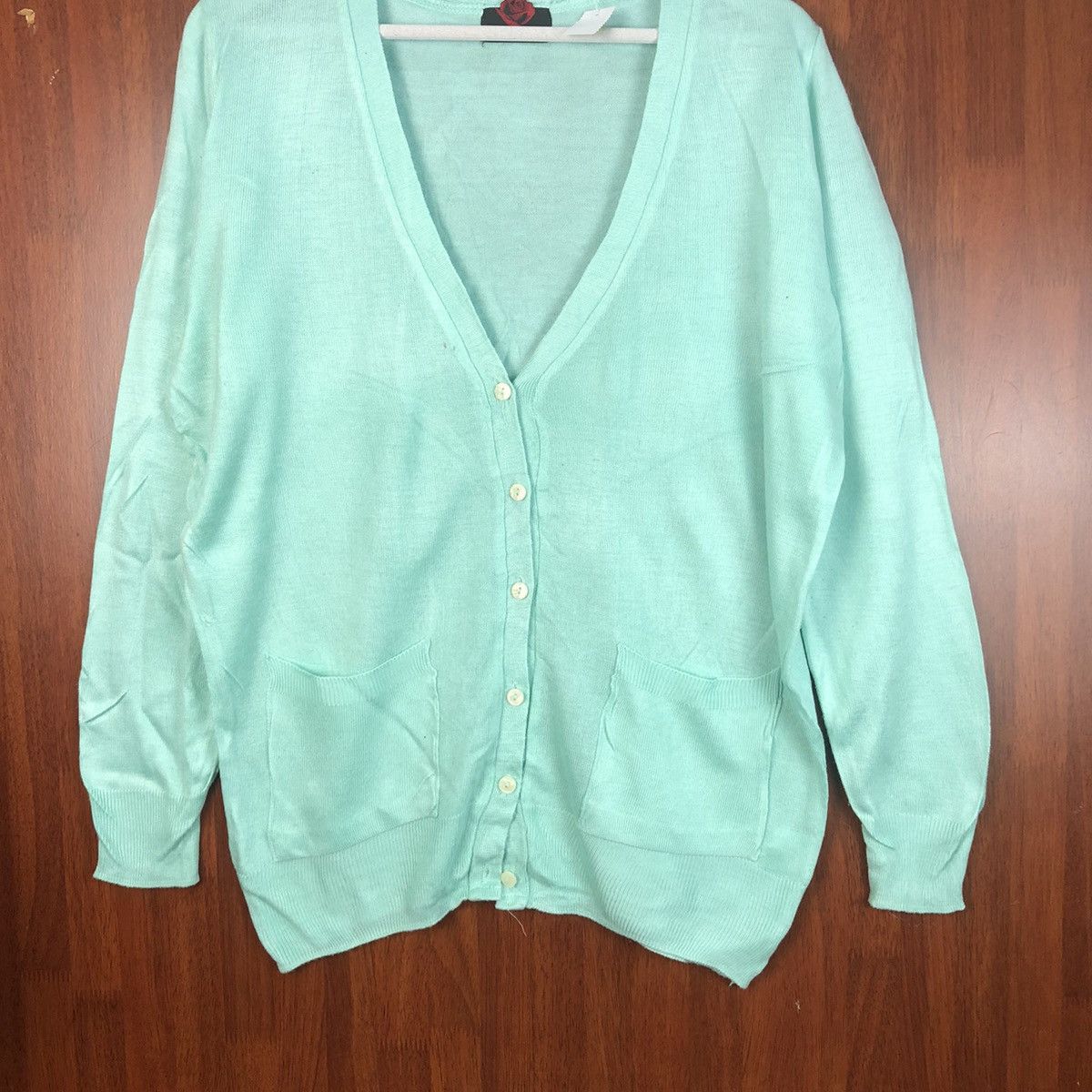 Japanese Brand Datura vintage crochet knitwear Green Cardigan #7489 Size XL / US 12-14 / IT 48-50 - 3 Thumbnail