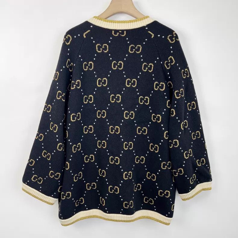 Gucci Gucci Black double G gold thread full-print knitted cardig Size M / US 6-8 / IT 42-44 - 2 Thumbnail