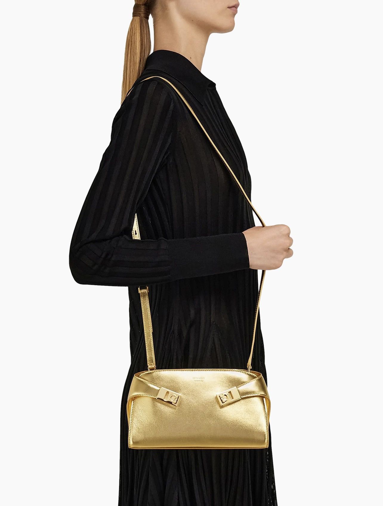 Salvatore Ferragamo Ferragamo Hug Metallic Leather Crossbody Bag Size ONE SIZE - 2 Thumbnail