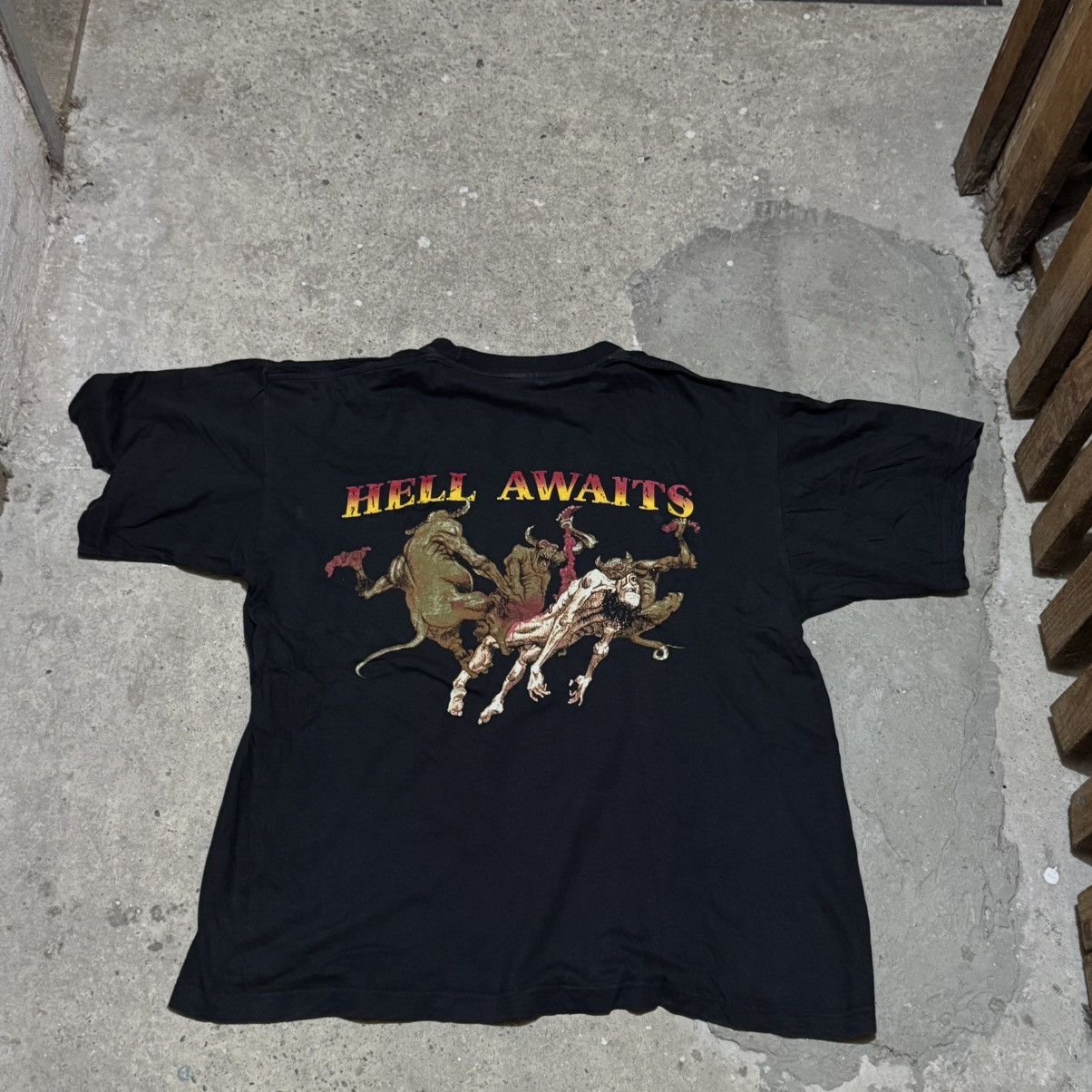 Band Tees × Vintage Vintage 90s Slayer „hell awaits“ t-shirt 1991 Size US XL / EU 56 / 4 - 2 Thumbnail