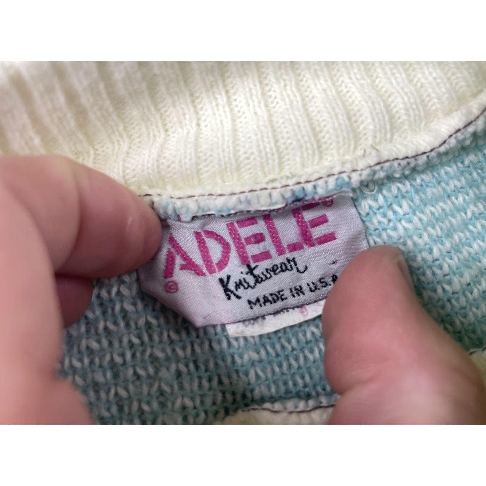 Vintage Adele Womens Pullover Knit Hearts Geometric Vintage Pink Purple Knitwear Sparkle Long Sleeve Mock Neck 80s 90s Retro Fashion Sweater Size S / US 4 / IT 40 - 3 Thumbnail