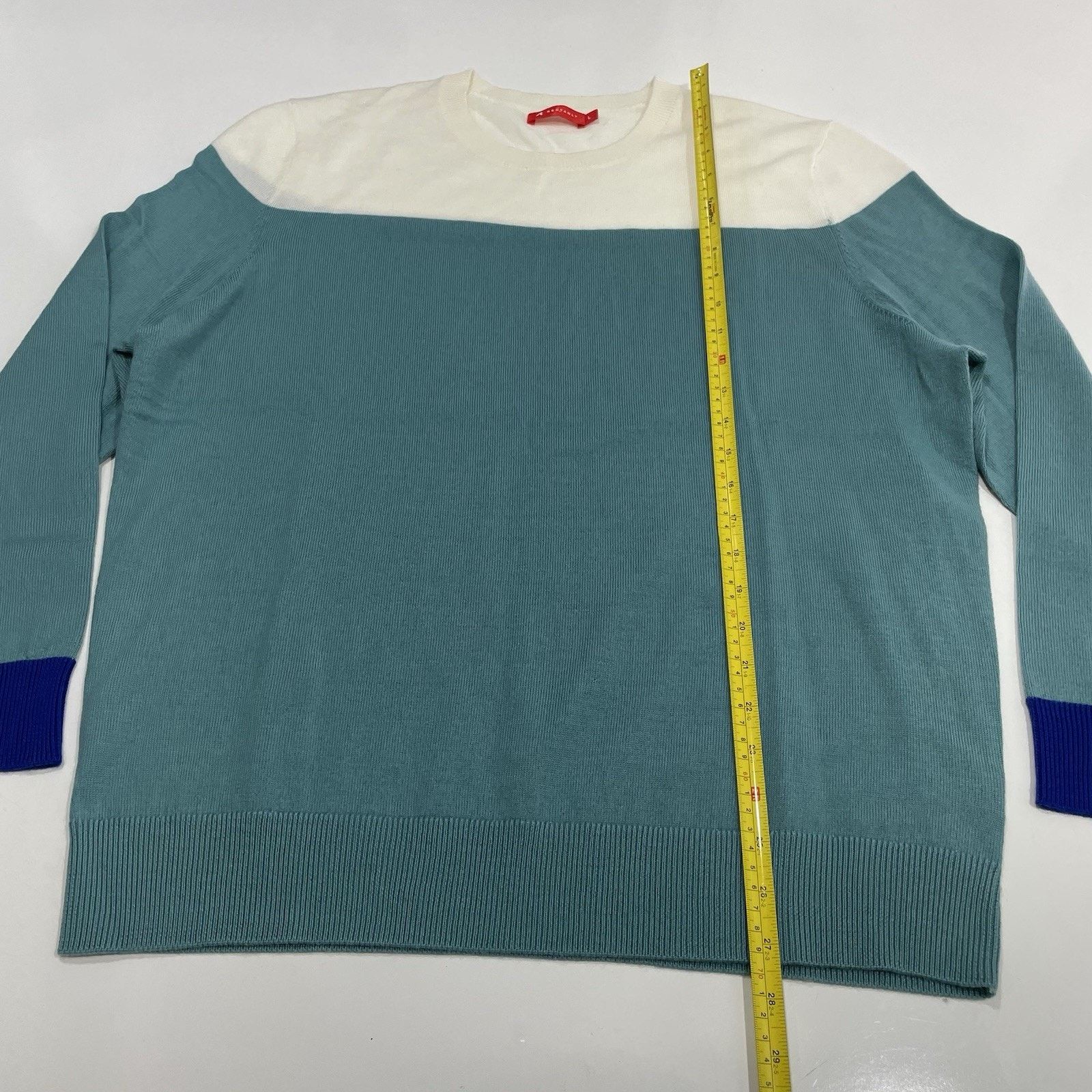 Nordstrom Redvanly Merino Wool Pullover Sweater White Teal Colorblock Size US L / EU 52-54 / 3 - 4 Thumbnail