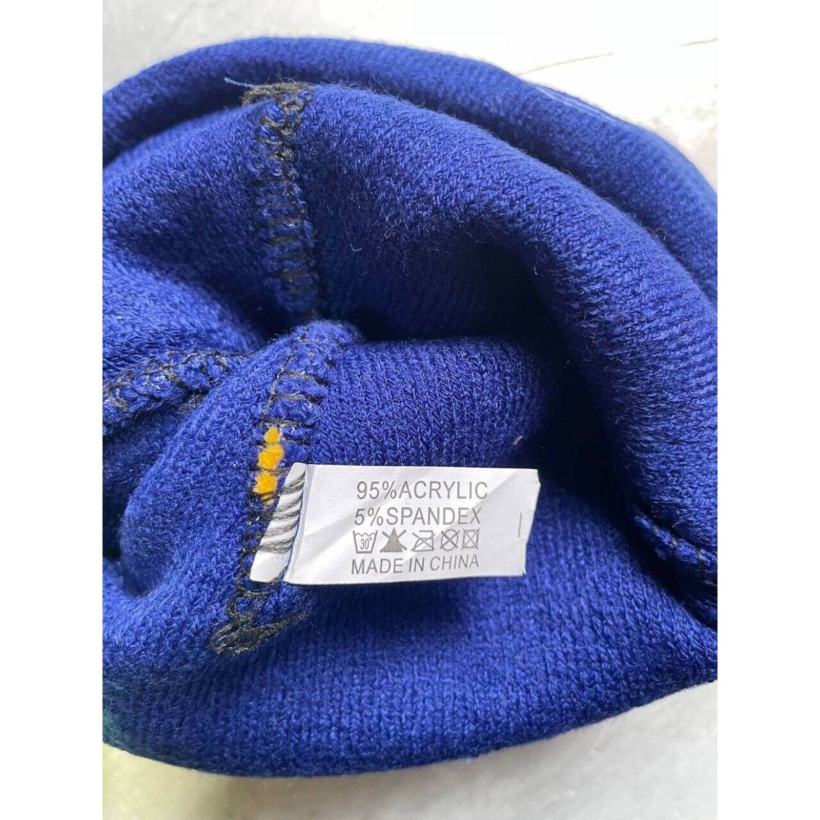 Vintage Vintage Blue & Yellow “SERVICE” Beanie Pom Hat Acrylic Blend Size ONE SIZE - 3 Thumbnail