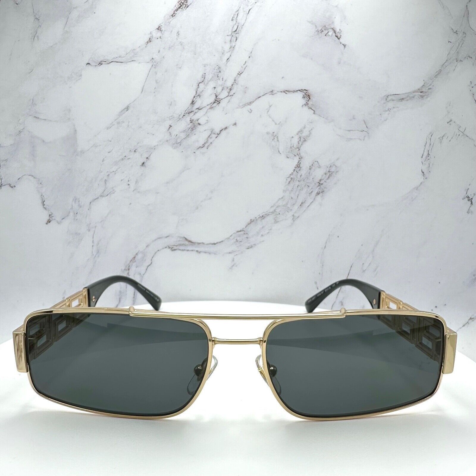 Versace Versace Sunglasses Gold Rectangle Metal Logo Black Retro Size ONE SIZE - 2 Thumbnail