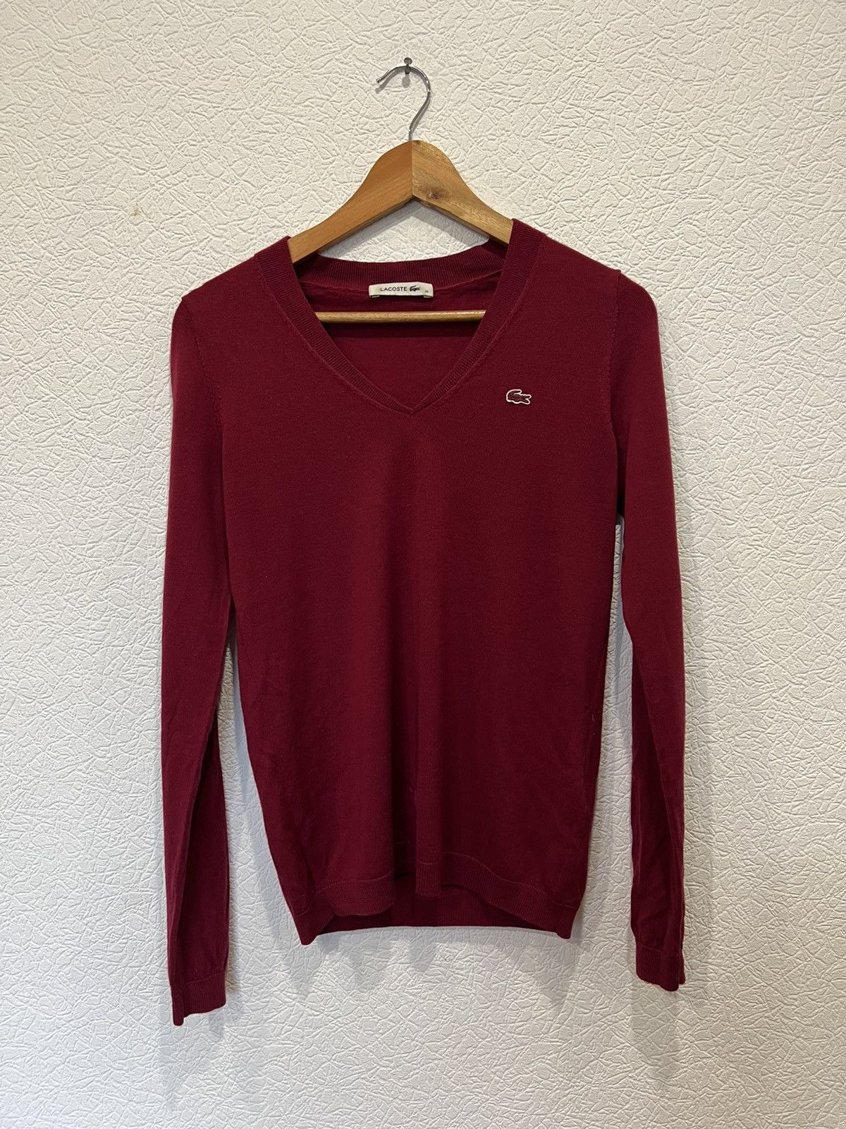 Lacoste Vintage Lacoste Womens Red Sweater V-Neck Size S / US 4 / IT 40 - 1 Thumbnail