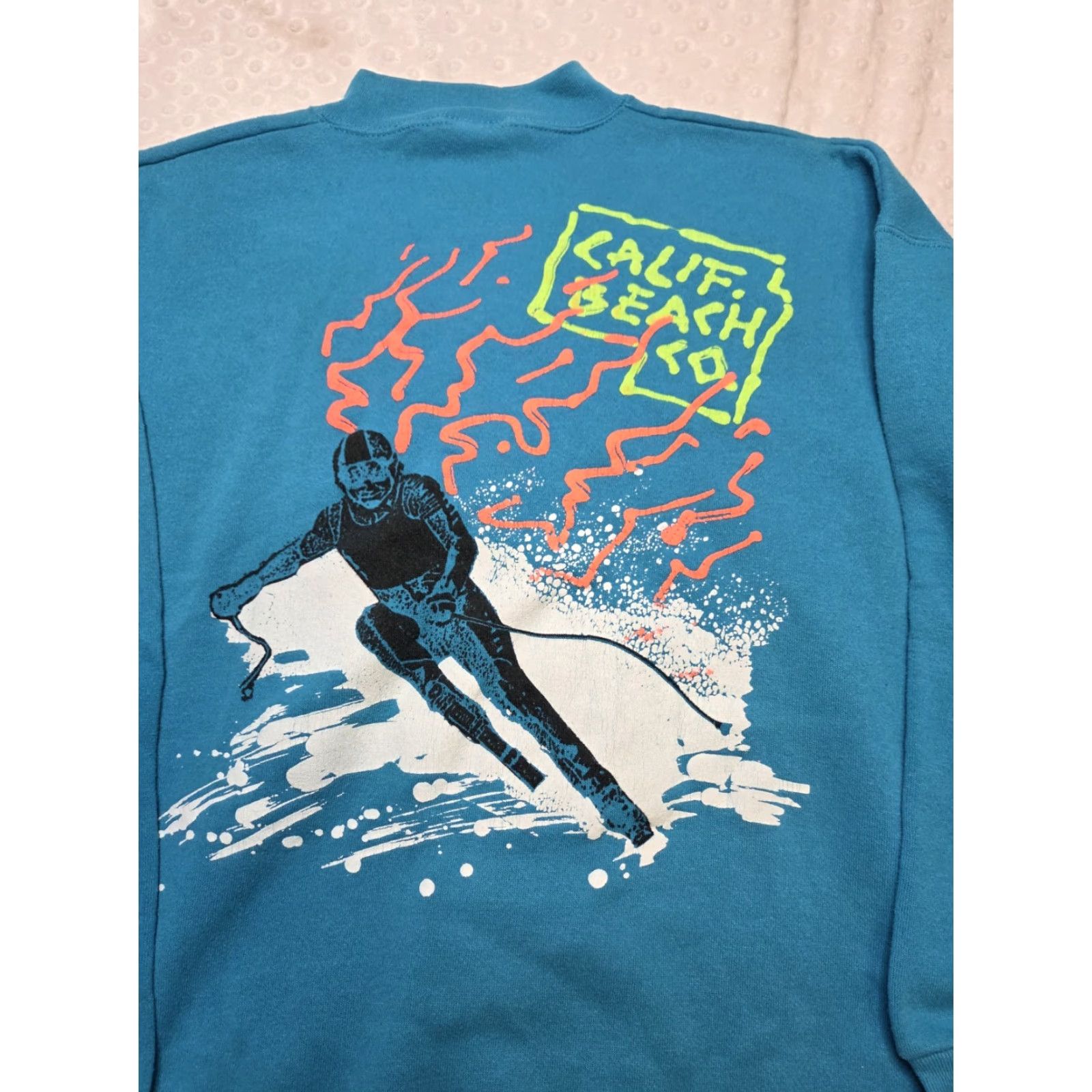 Tultex VINTAGE Tultex Sweatshirt Mens L Teal 80s California Beach Co. Ski Graphic Pullover Shirt Size US L / EU 52-54 / 3 - 5 Thumbnail