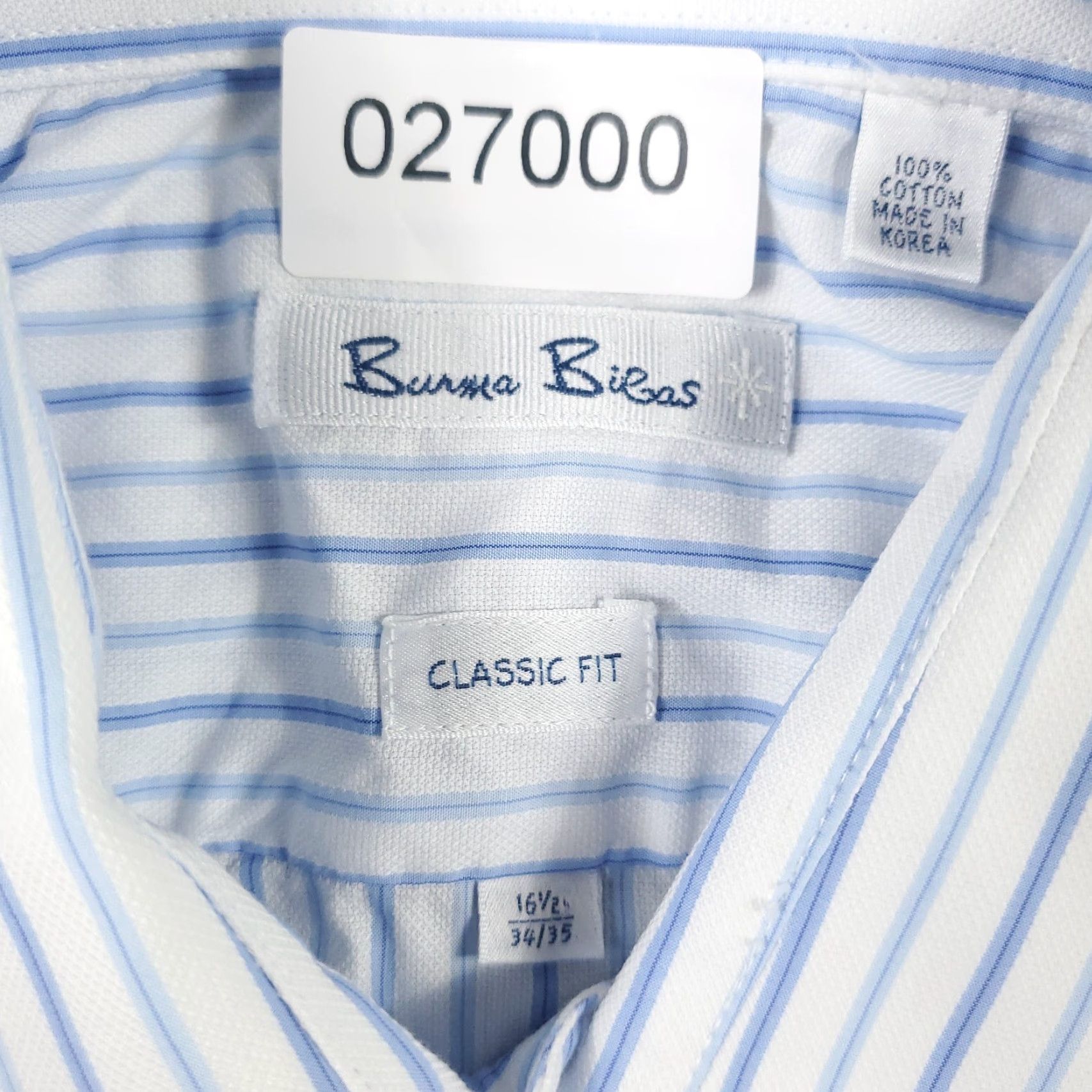 Vintage Burma Bibas Shirt 16.5 Mens Blue Striped Button-Up Long Sleeve Cotton Casual Size US L / EU 52-54 / 3 - 6 Thumbnail