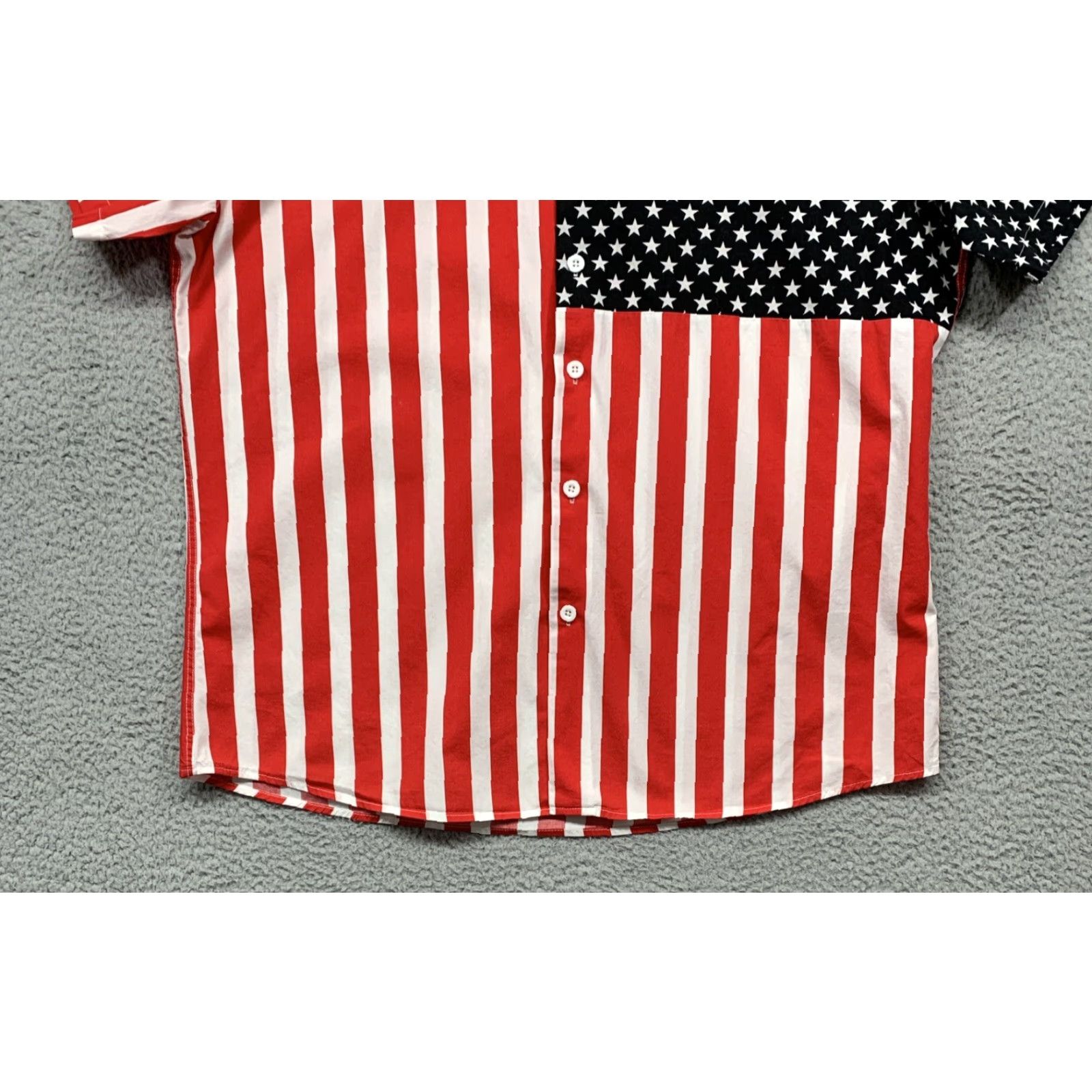 Vintage Xi Peng Women’s Button Shirt XL USA Flag Red White Blue 100% Cotton Blouse Short Sleeve Collared Size XL / US 12-14 / IT 48-50 - 3 Thumbnail