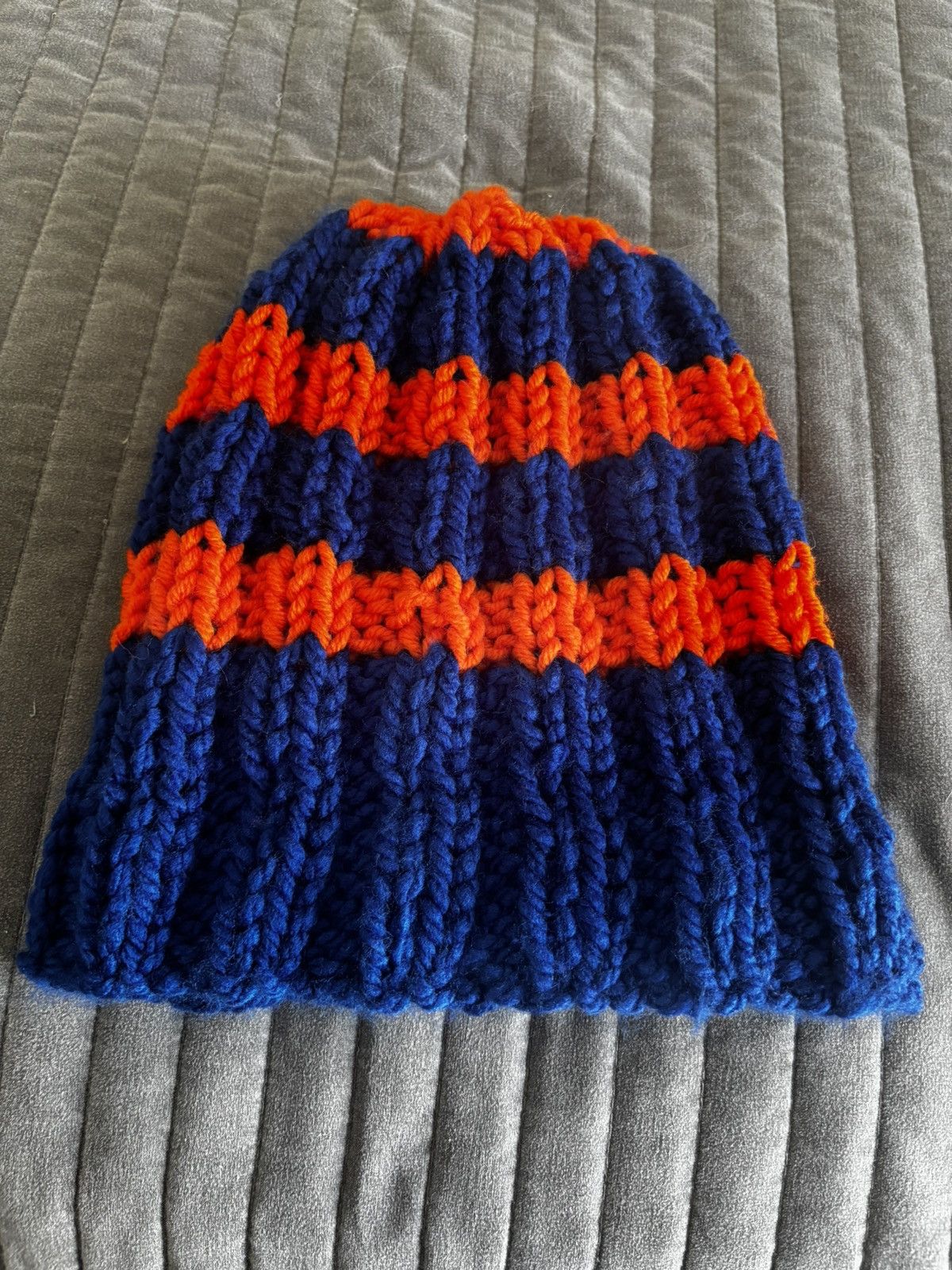 Handmade Orange and Blue Handknit beanie Size ONE SIZE - 2 Thumbnail