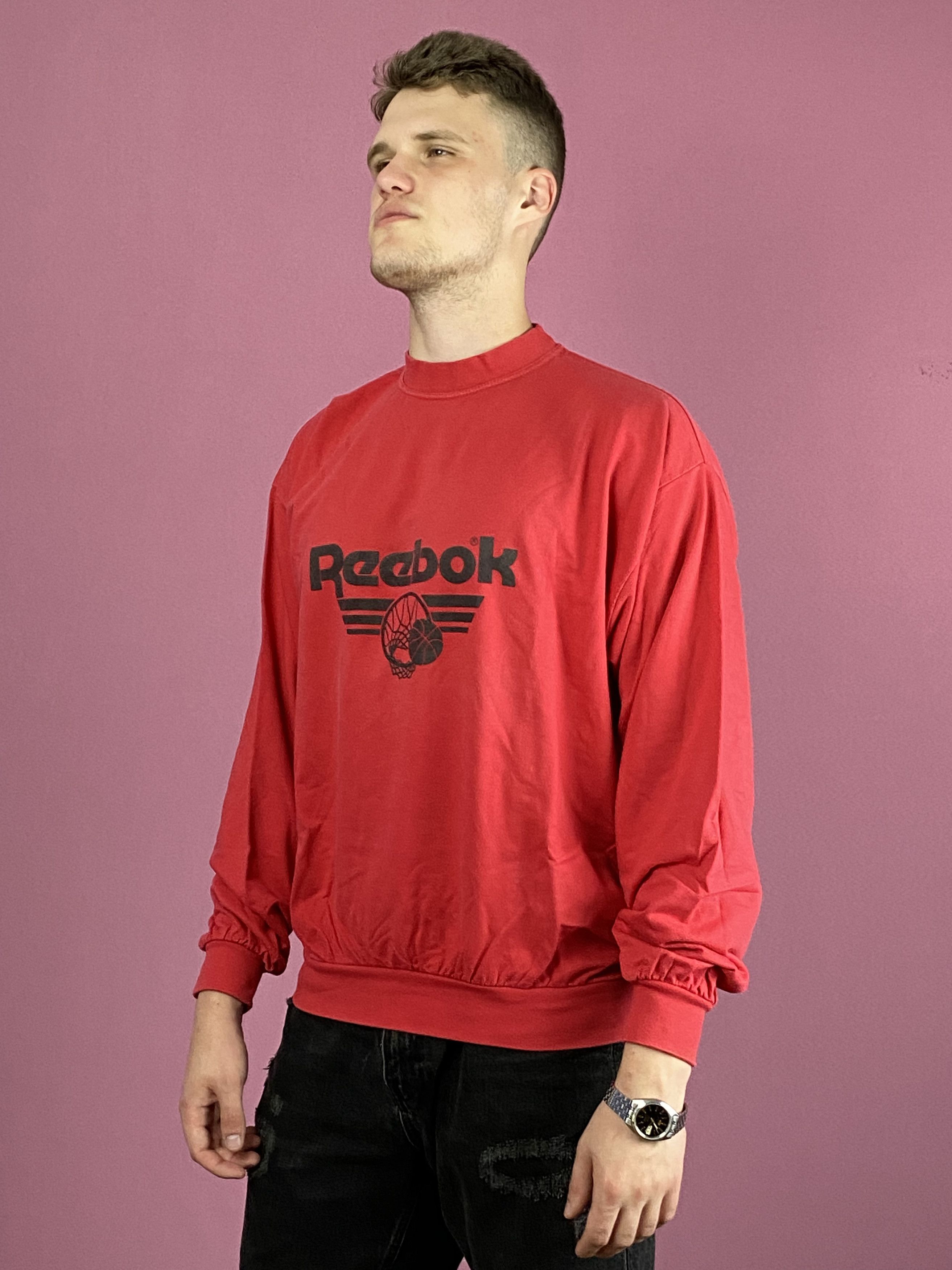Reebok × Vintage 90s Reebok Vintage Men's Sweatshirt - L Red Cotton Blend Size US L / EU 52-54 / 3 - 2 Thumbnail