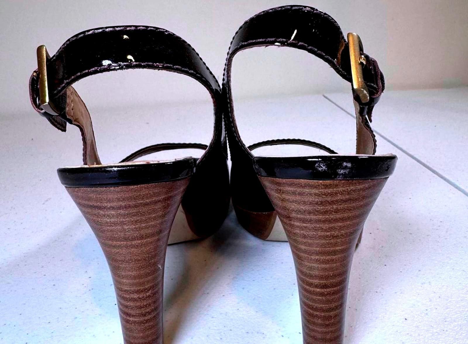 Designer Franco Sarto Brown Patent Leather Slingback Heels Size US 10 / IT 40 - 3 Thumbnail