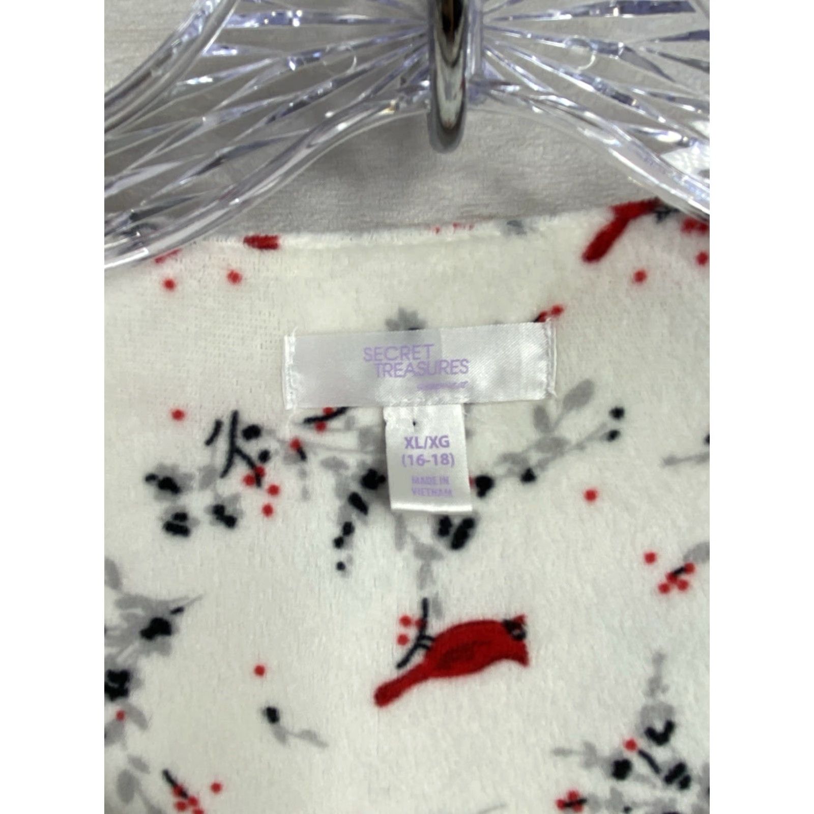 Vintage Secret Treasures Nightgown XL Cardinals Lace Plush Fleece Buttons L/S Size ONE SIZE - 3 Thumbnail