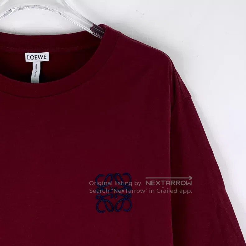 Loewe Loewe Dark red logo embroidered cotton round neck short sl Size L / US 10 / IT 46 - 3 Thumbnail