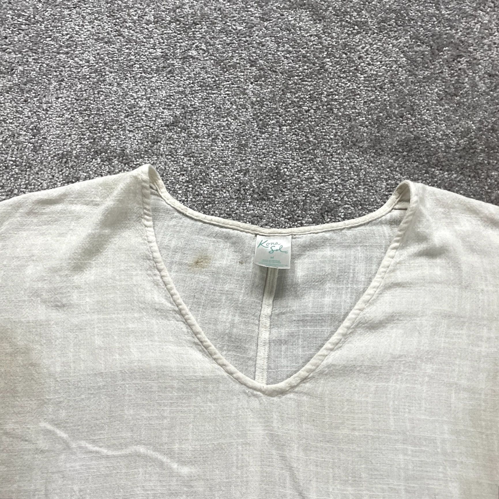 Vintage Kona Sol Linen Ramie Beach Cover Up Women M White Striped Sleeveless V-Neck Size ONE SIZE - 4 Thumbnail