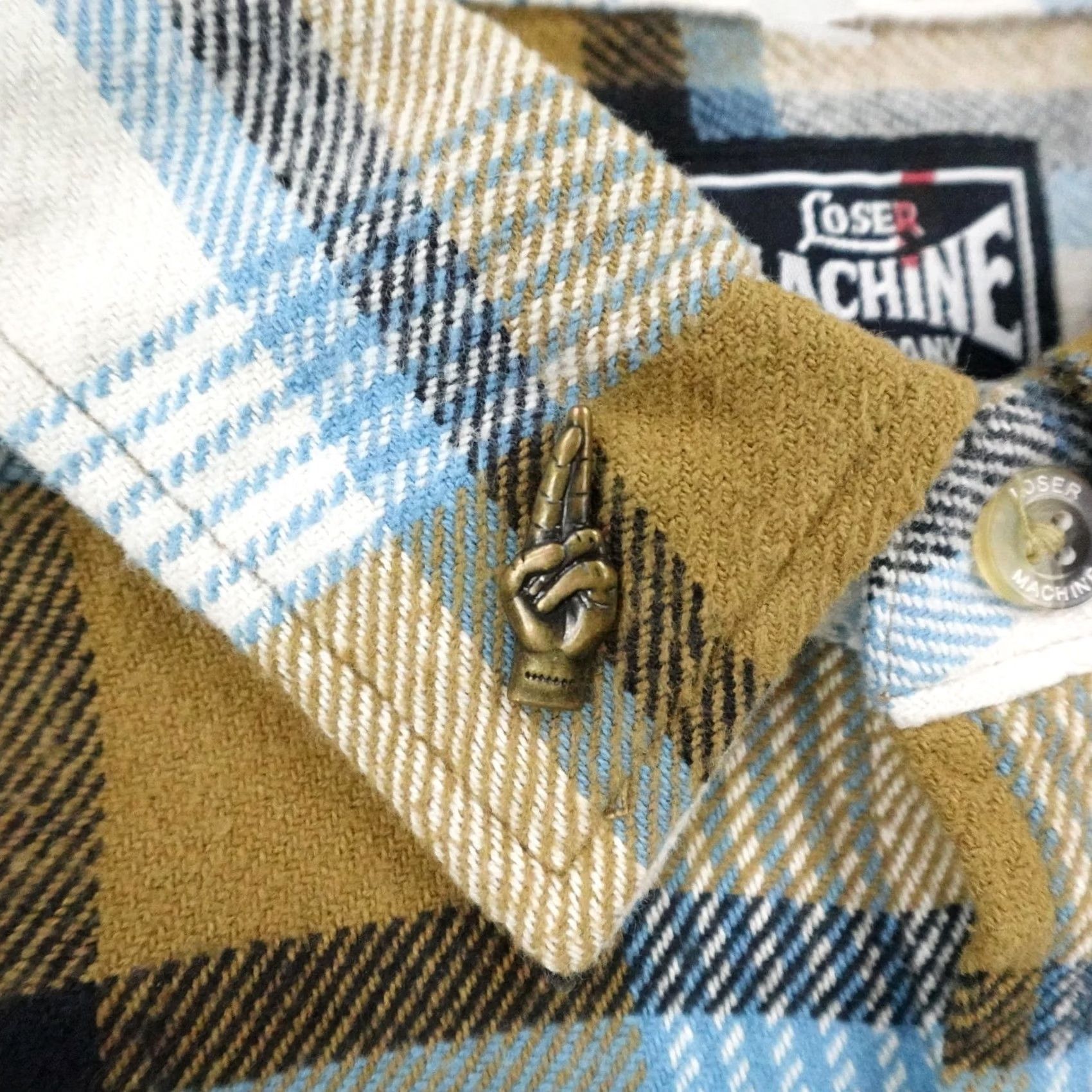 Vintage Loser Machine Shirt Mens Small Brown Blue Plaid Hidalgo Flannel Button Up NEW Size US S / EU 44-46 / 1 - 3 Thumbnail