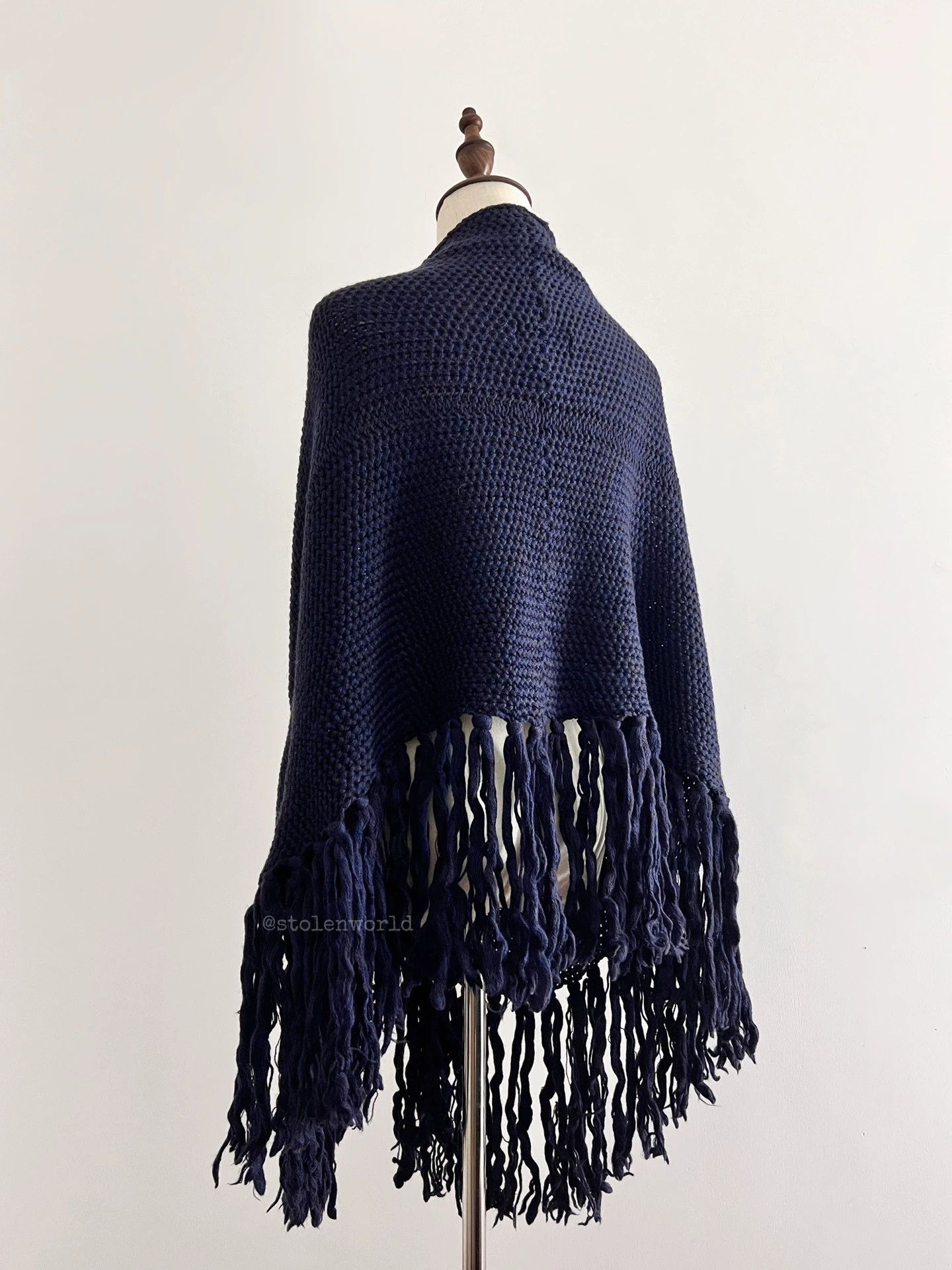Y's Y's Multi-Way Wool Tassel Shawl Brown-Mixed Navy Blue Size ONE SIZE - 6 Thumbnail