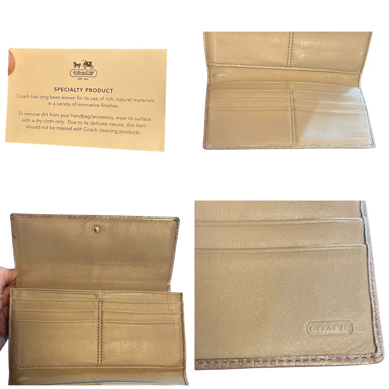 Coach Coach Wallet Trifold Leather Metallic Brown Solid Women Credit Card Read Wallet Womens Zip-Around Size ONE SIZE - 9 Thumbnail