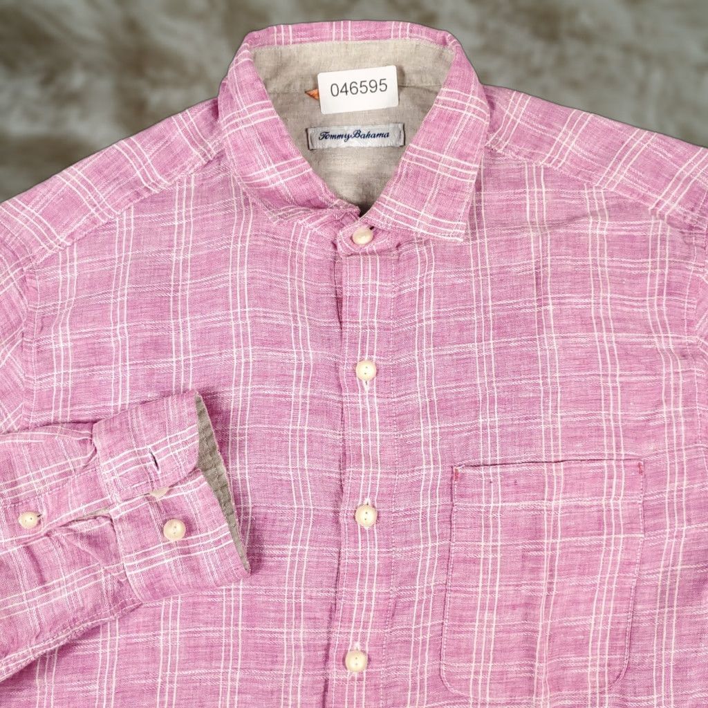 Tommy Bahama Tommy Bahama Shirt Mens Medium Purple Plaid Linen Button Up Long Sleeve Shirt Size US M / EU 48-50 / 2 - 1 Thumbnail