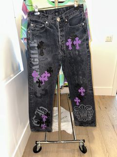 Chrome Heart Jeans Black Leather Crosses Size 34x28