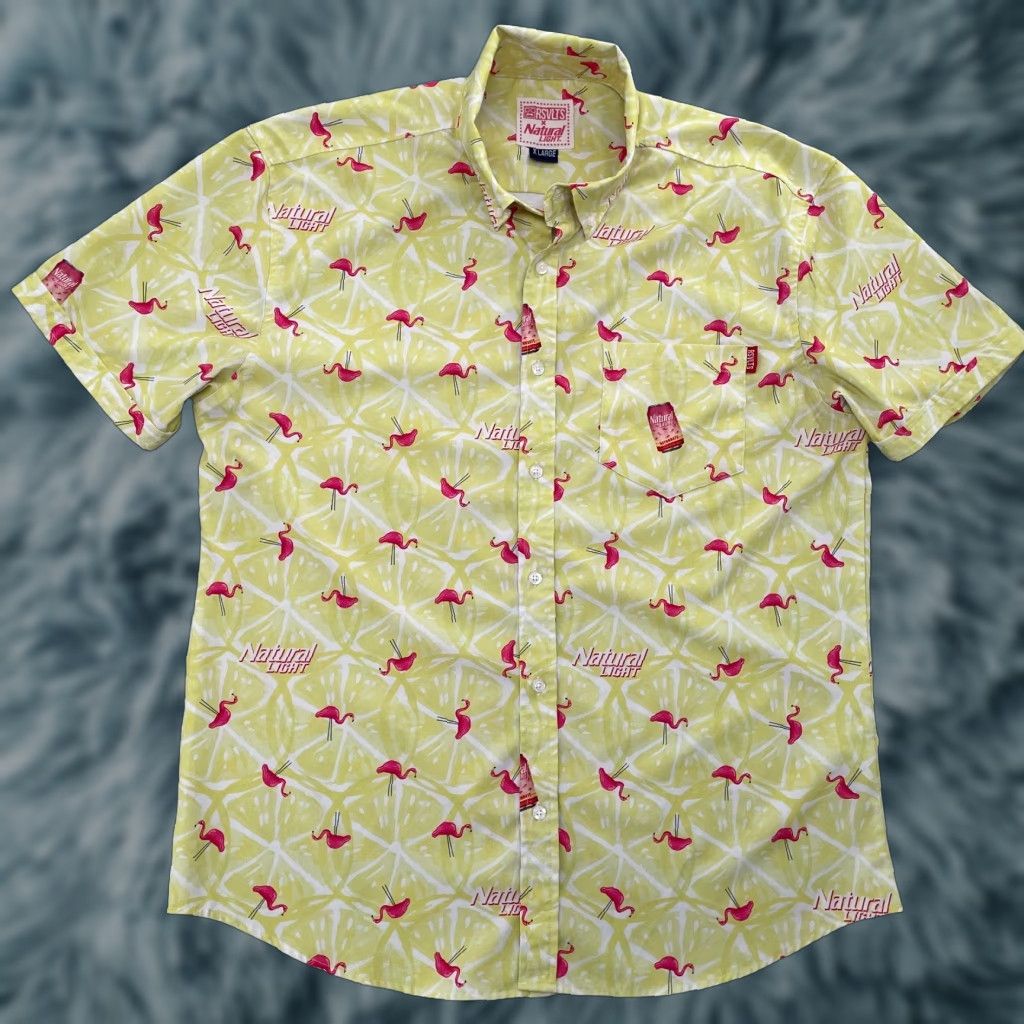 Vintage VINTAGE RSVLTS Natural Light Shirt Adult XL Yellow Flamingos Button-Down Logo Mens Shirt (All Over Print) Size US XL / EU 56 / 4 - 1 Thumbnail