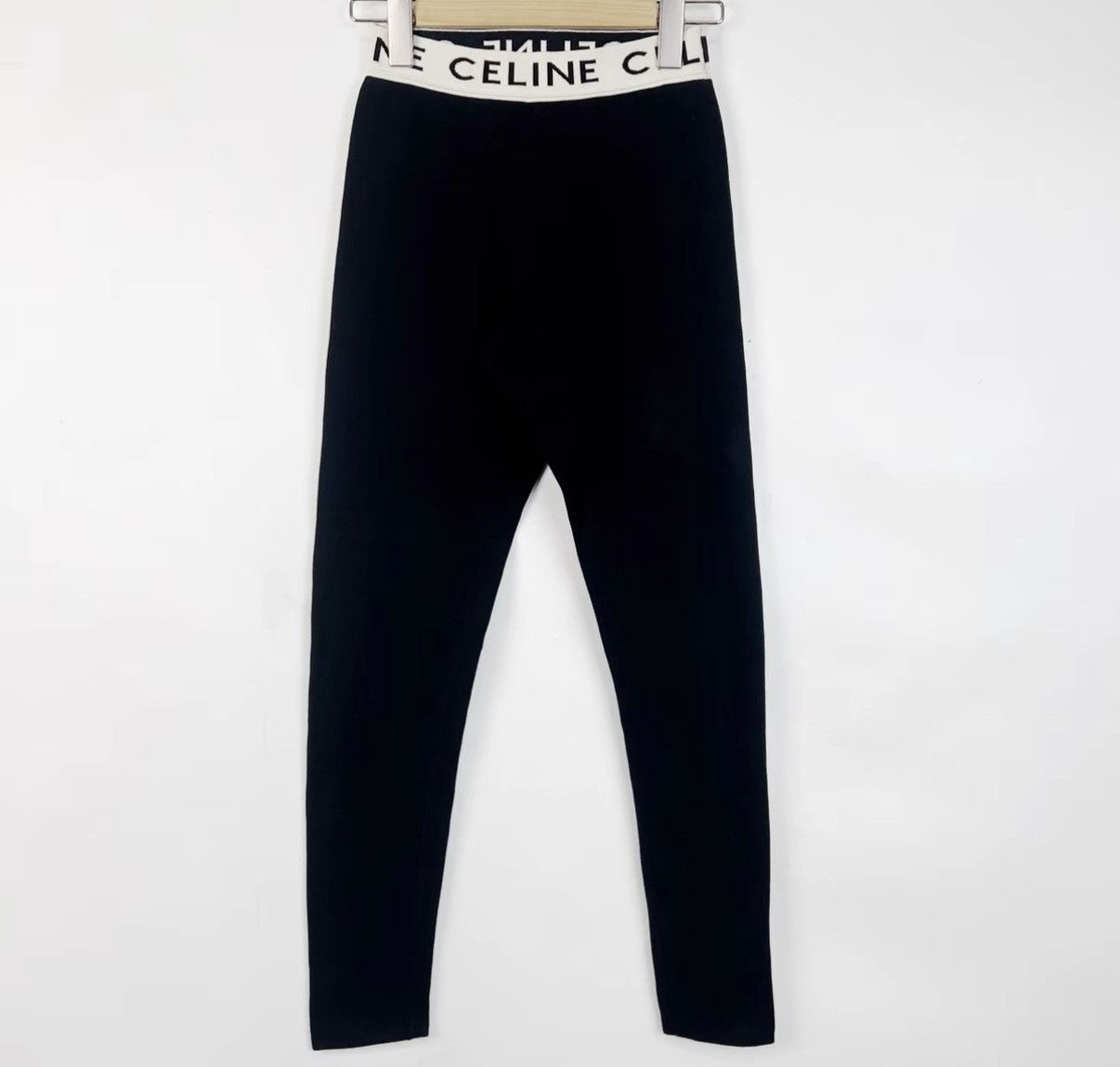 Celine Celine Black Waist Logo Printed Straight Leggings K12 Size 25" / US 0 / IT 36 - 1 Thumbnail