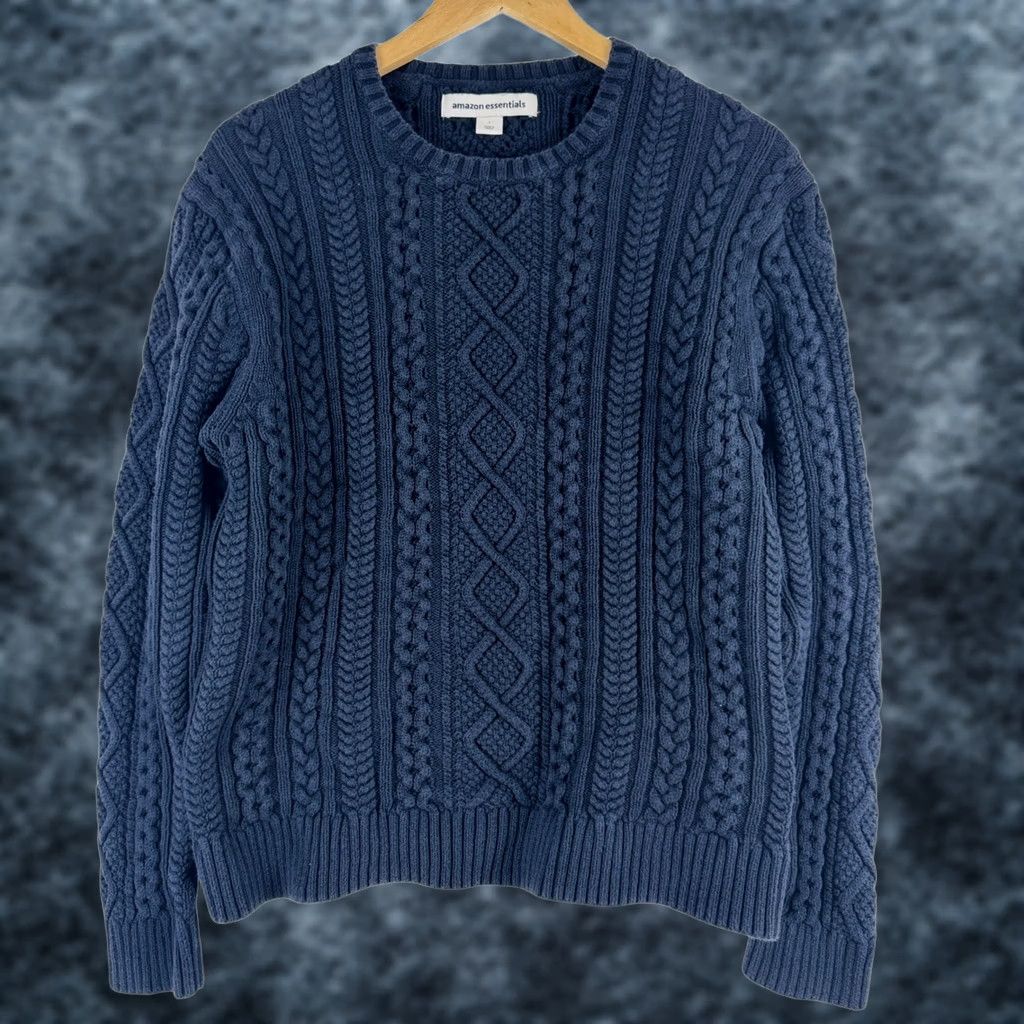 Essentials Amazon Essentials Navy Blue Chunky Cable Knit Crew Neck Sweater Size L Fisherman Size L / US 10 / IT 46 - 1 Thumbnail