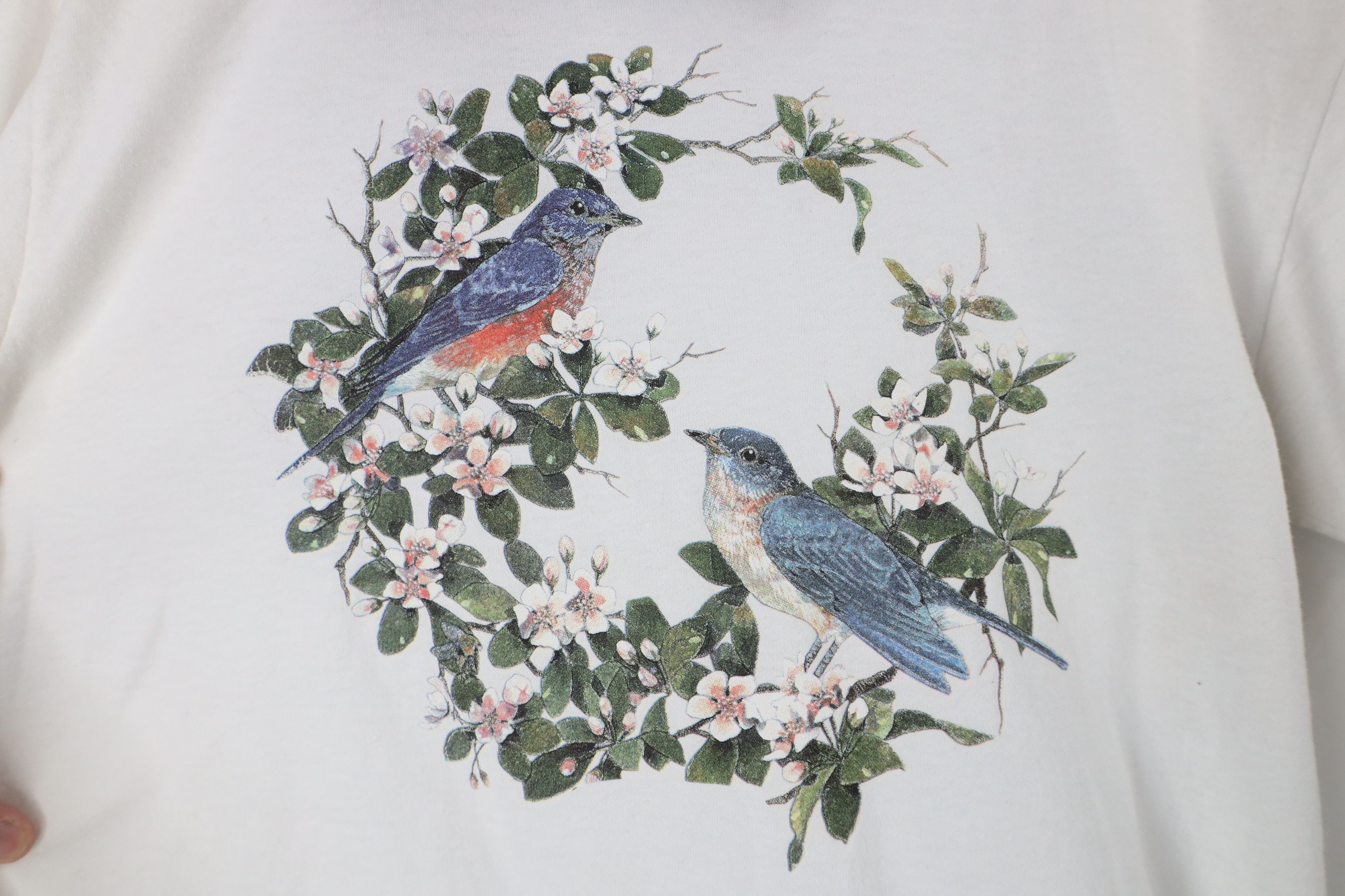 Vintage Vintage 90s Streetwear Bird Flower Collared T-Shirt White Size M / US 6-8 / IT 42-44 - 4 Thumbnail