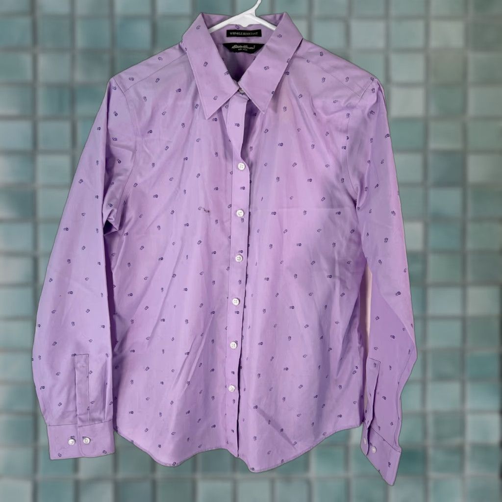 Eddie Bauer Eddie Bauer Shirt Women Size Medium Purple Floral Wrinkle Resistant Button Front Size M / US 6-8 / IT 42-44 - 1 Thumbnail